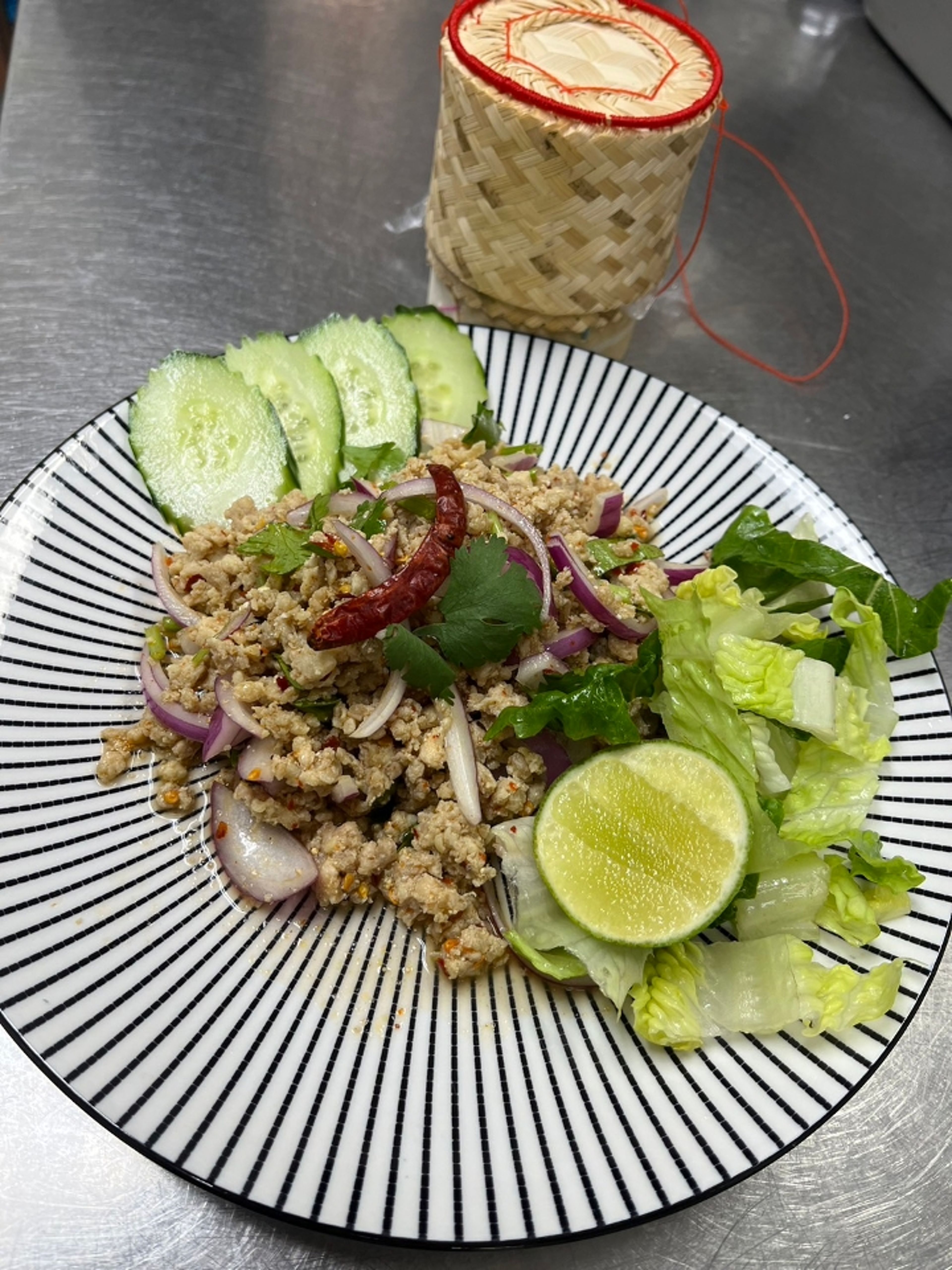 Larb Chicken With Sticky rice.