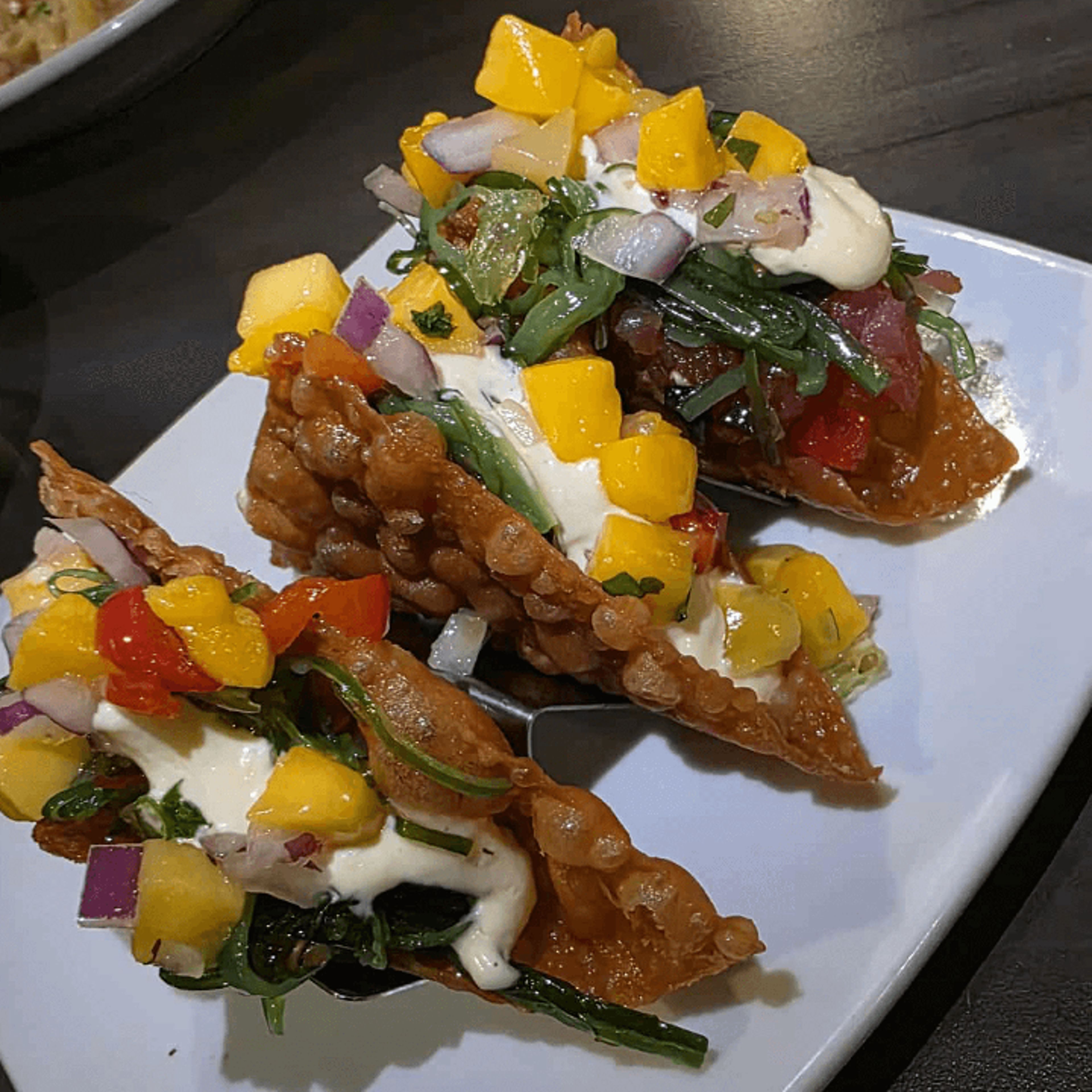 Mini Tuna Wonton Tacos.