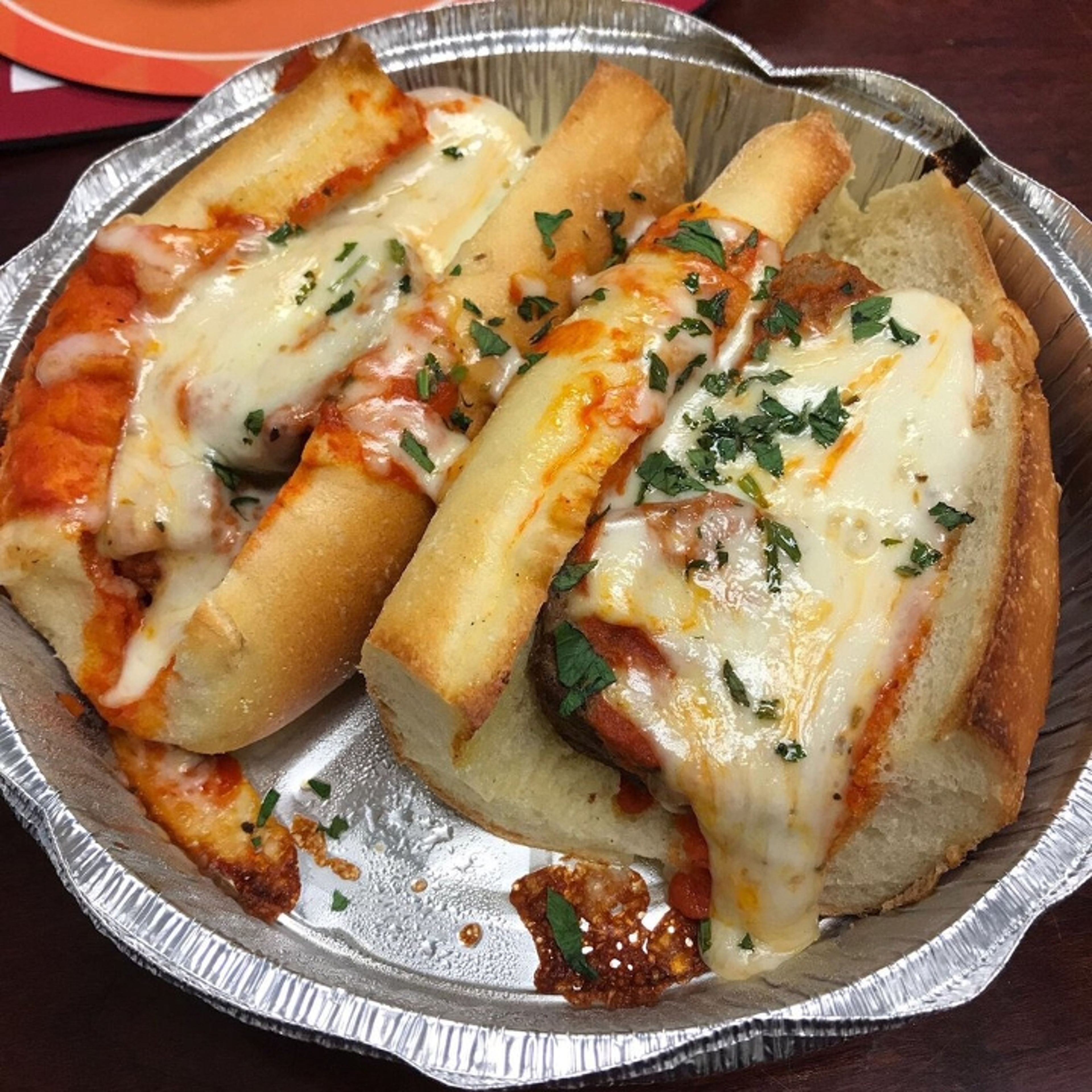 Meatball parmigiana hero.