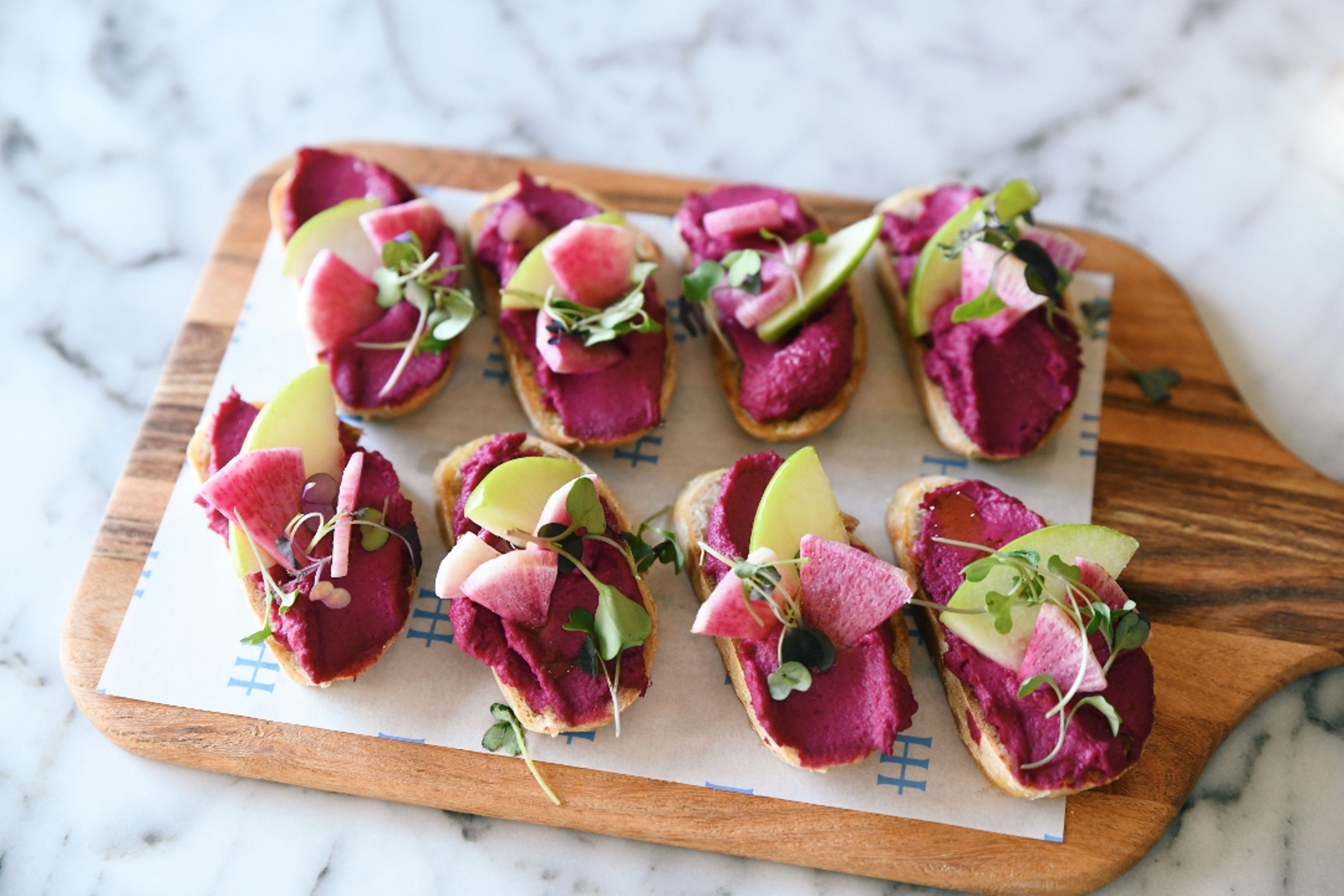 Seasonal Vegan Crostini Platter.