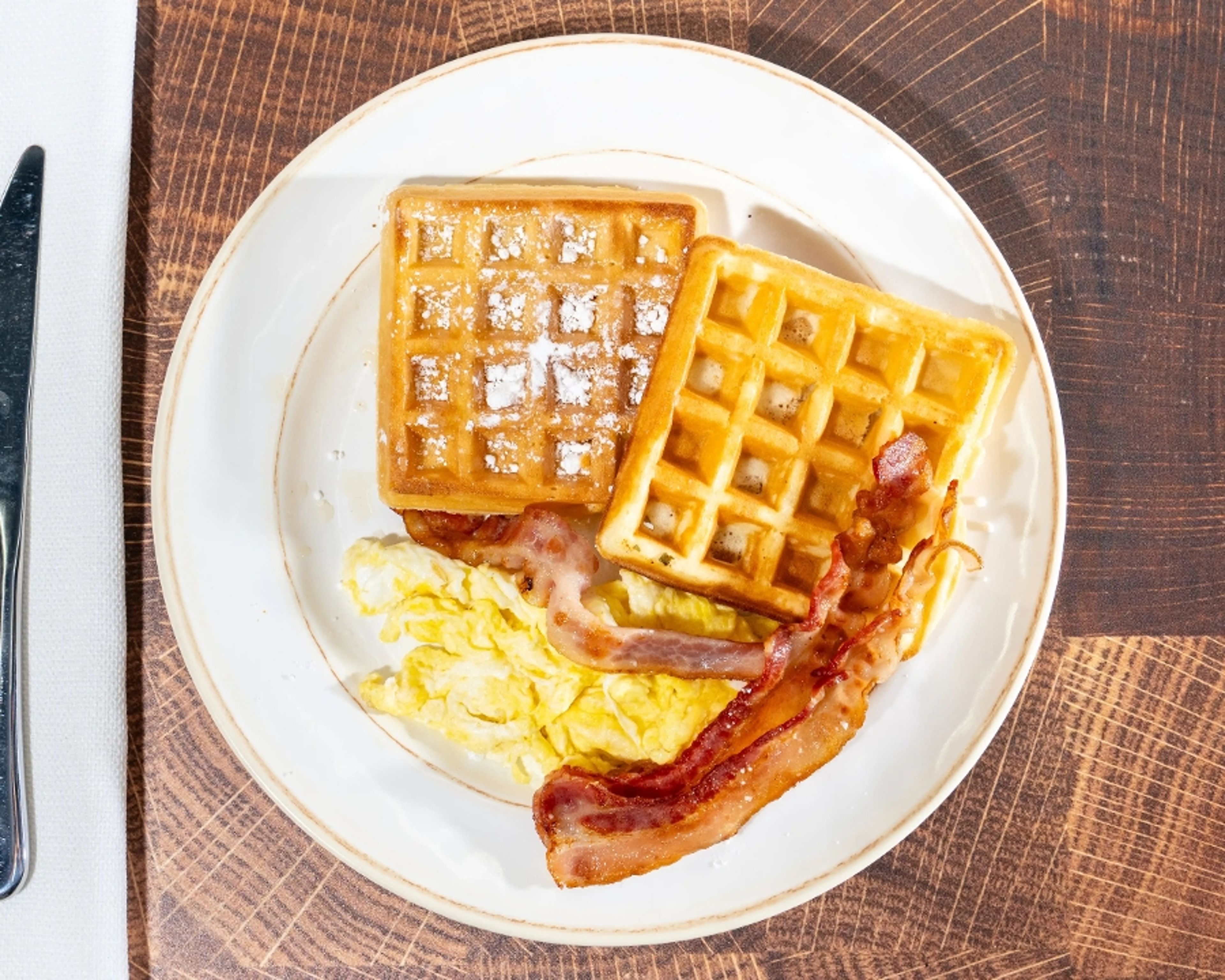 Waffle & Eggs w/Bacon.