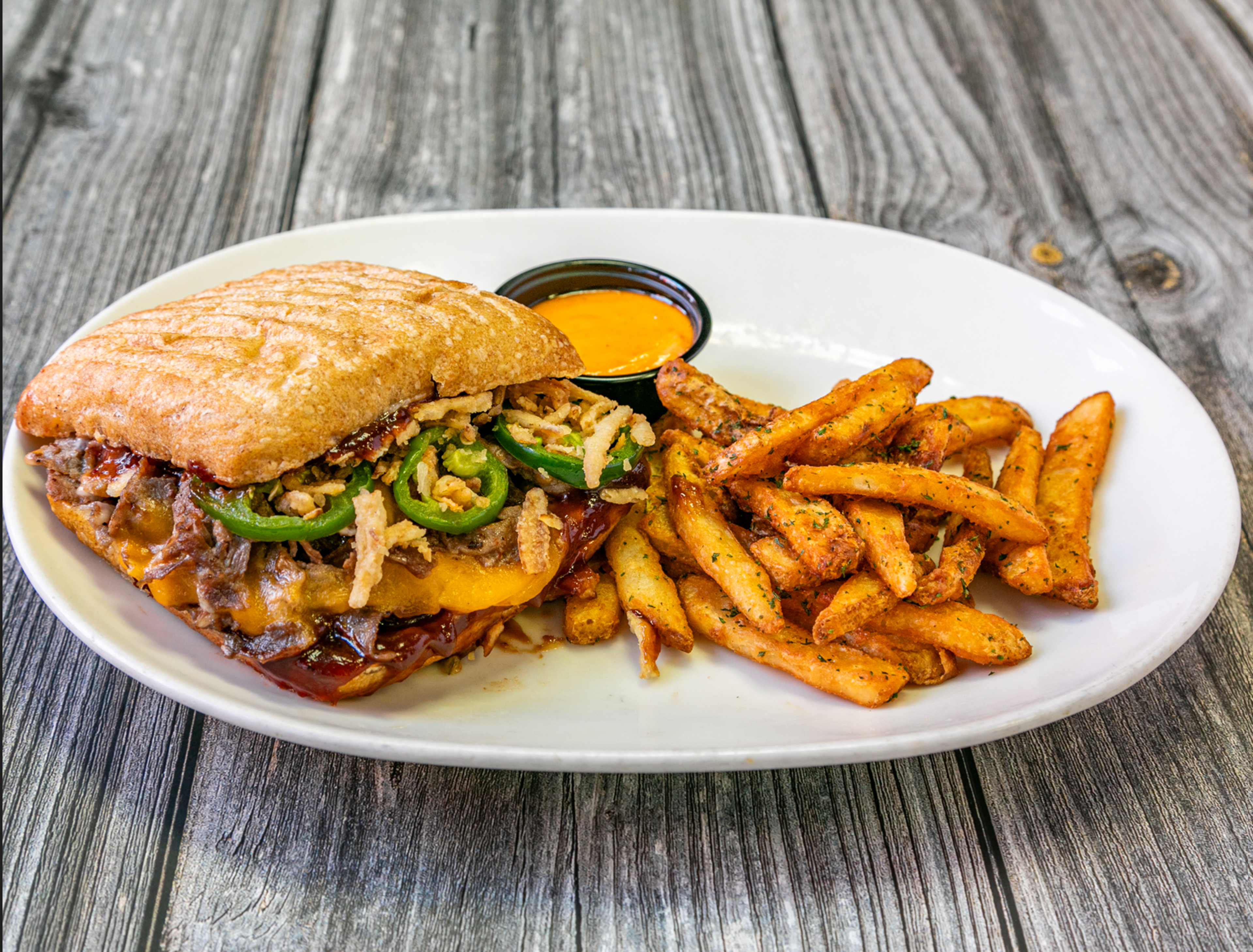 Spicy BBQ Steak Sandwich.