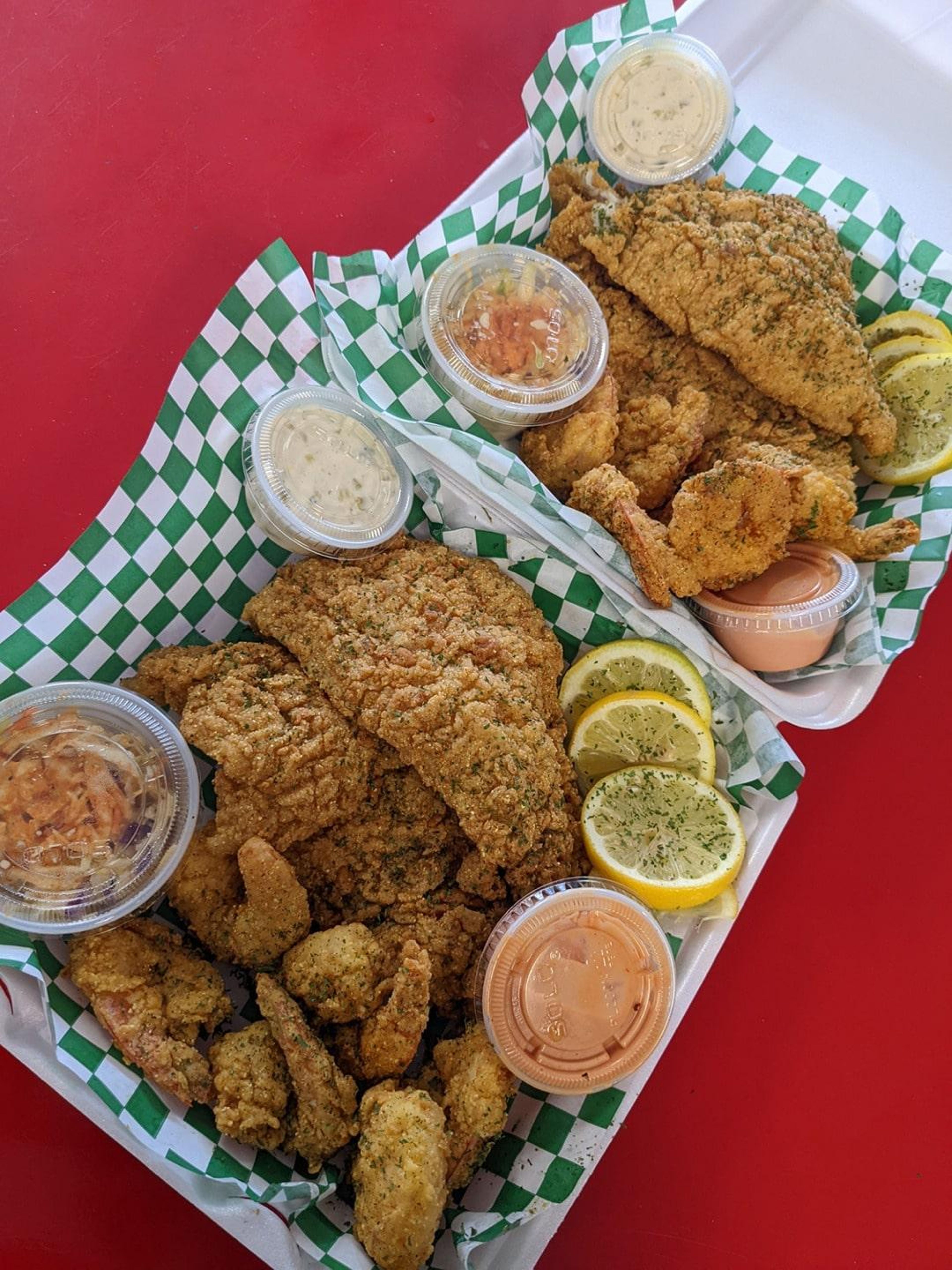4 pc Catfish & 12 pc Shrimp.