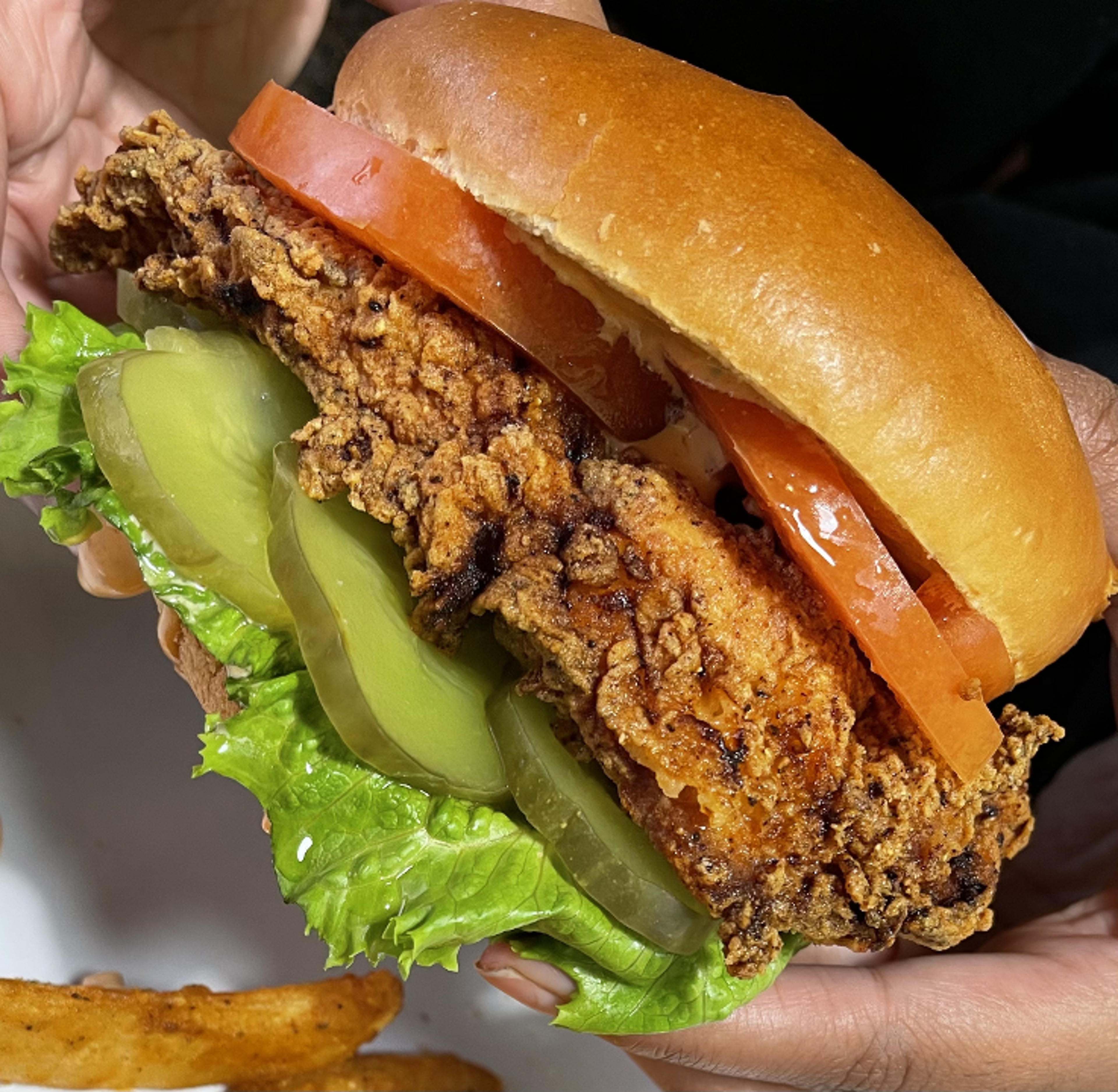 Fried Chicken Sammie  & french fries & fountain drink.
