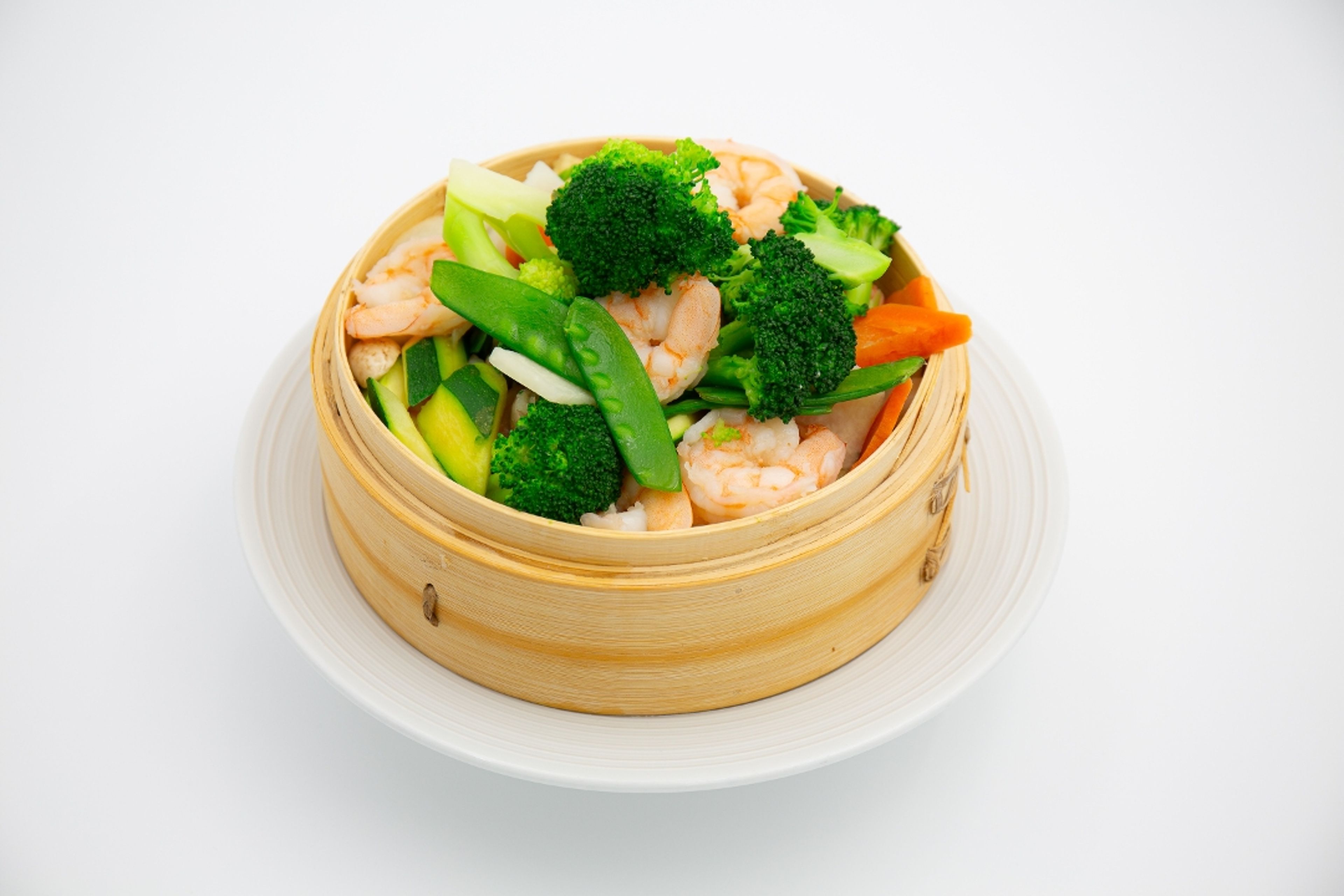 Steamed shrimp veggies.