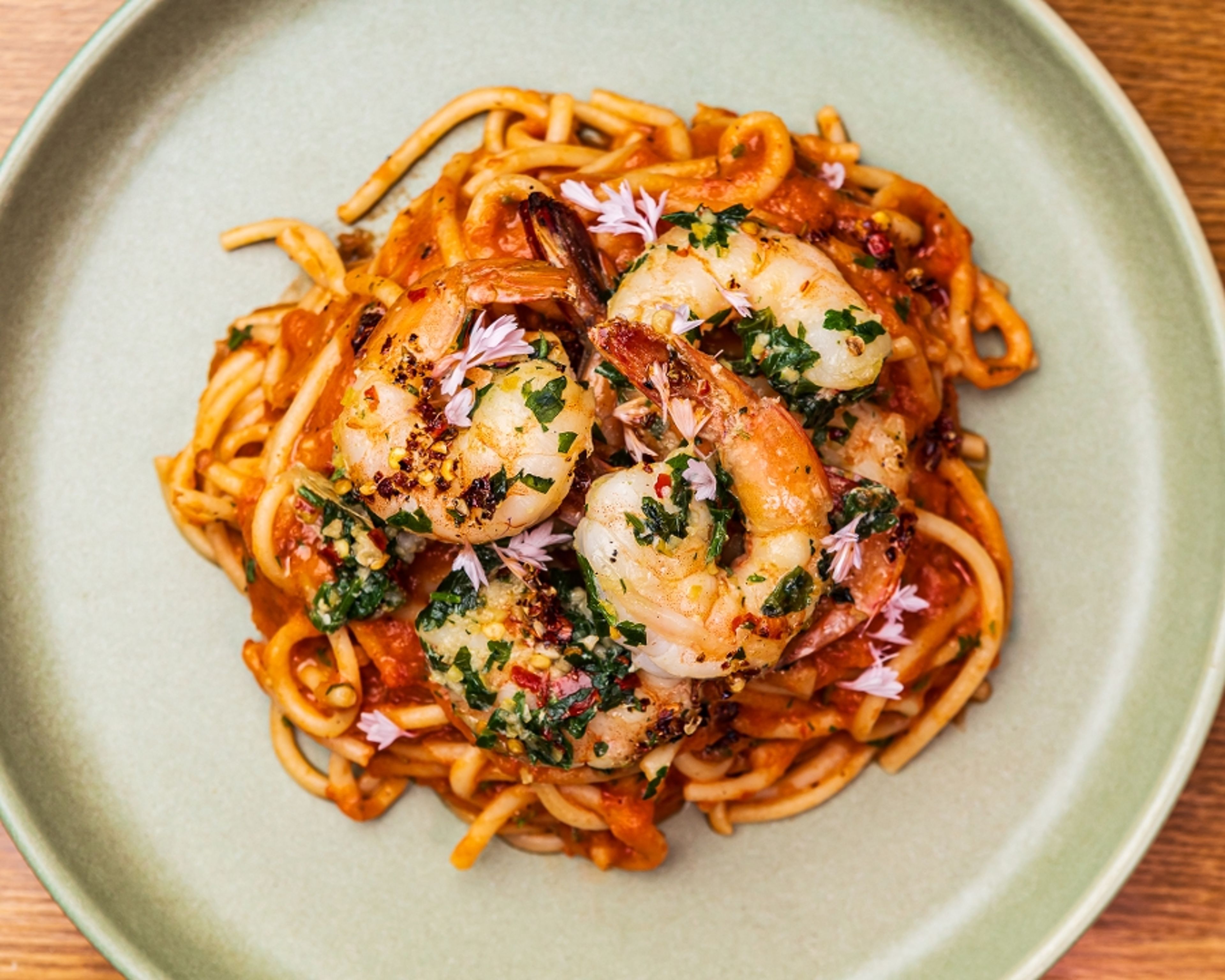 Bucatini & Jumbo Shrimps.