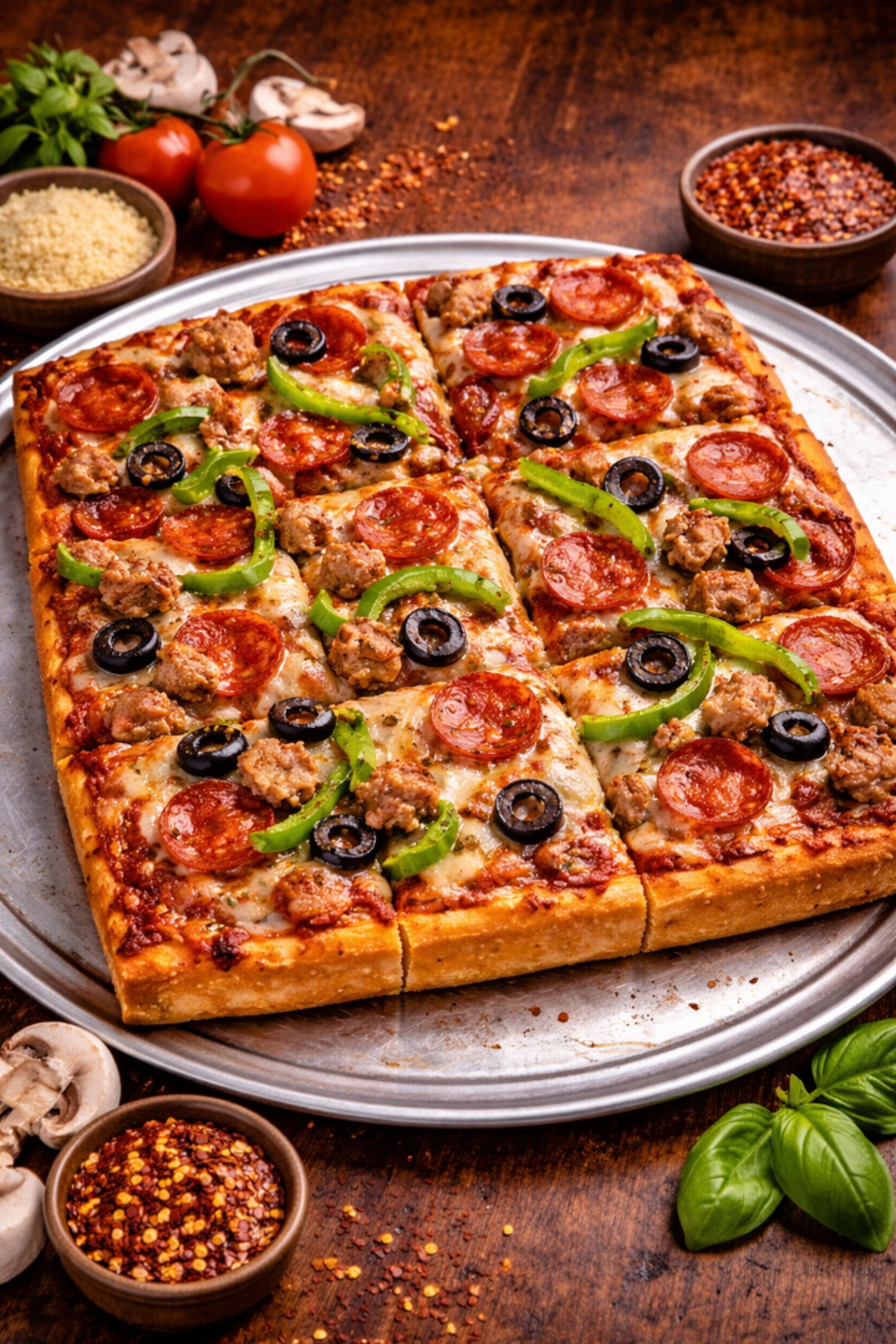 Sicilian Square Build Your Own (4) Toppings Pizza.