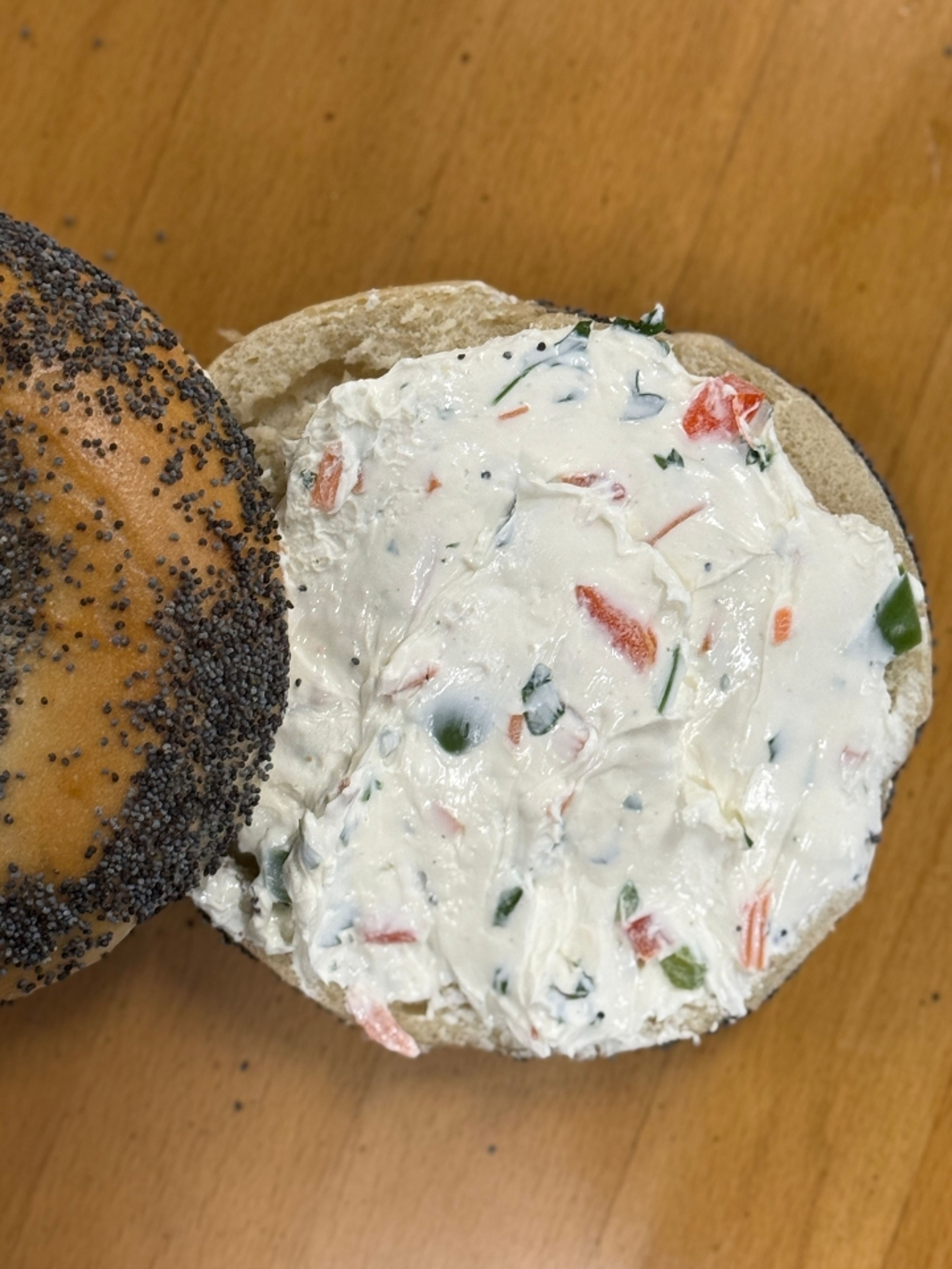 Small-Batch NY Style Vegetable Cream Cheese Bagel.