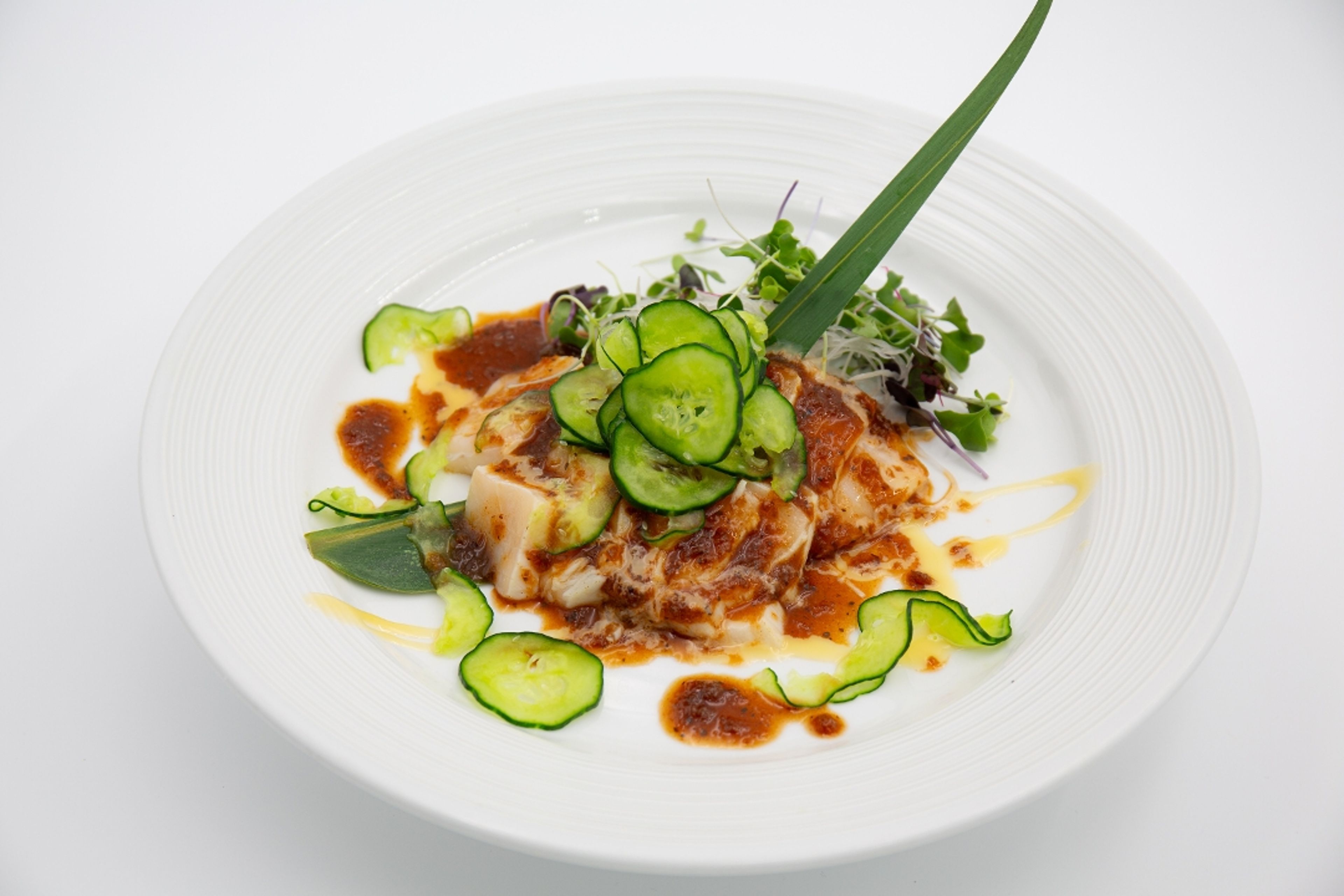 Escolar Tataki with Spicy Onion Sauce.