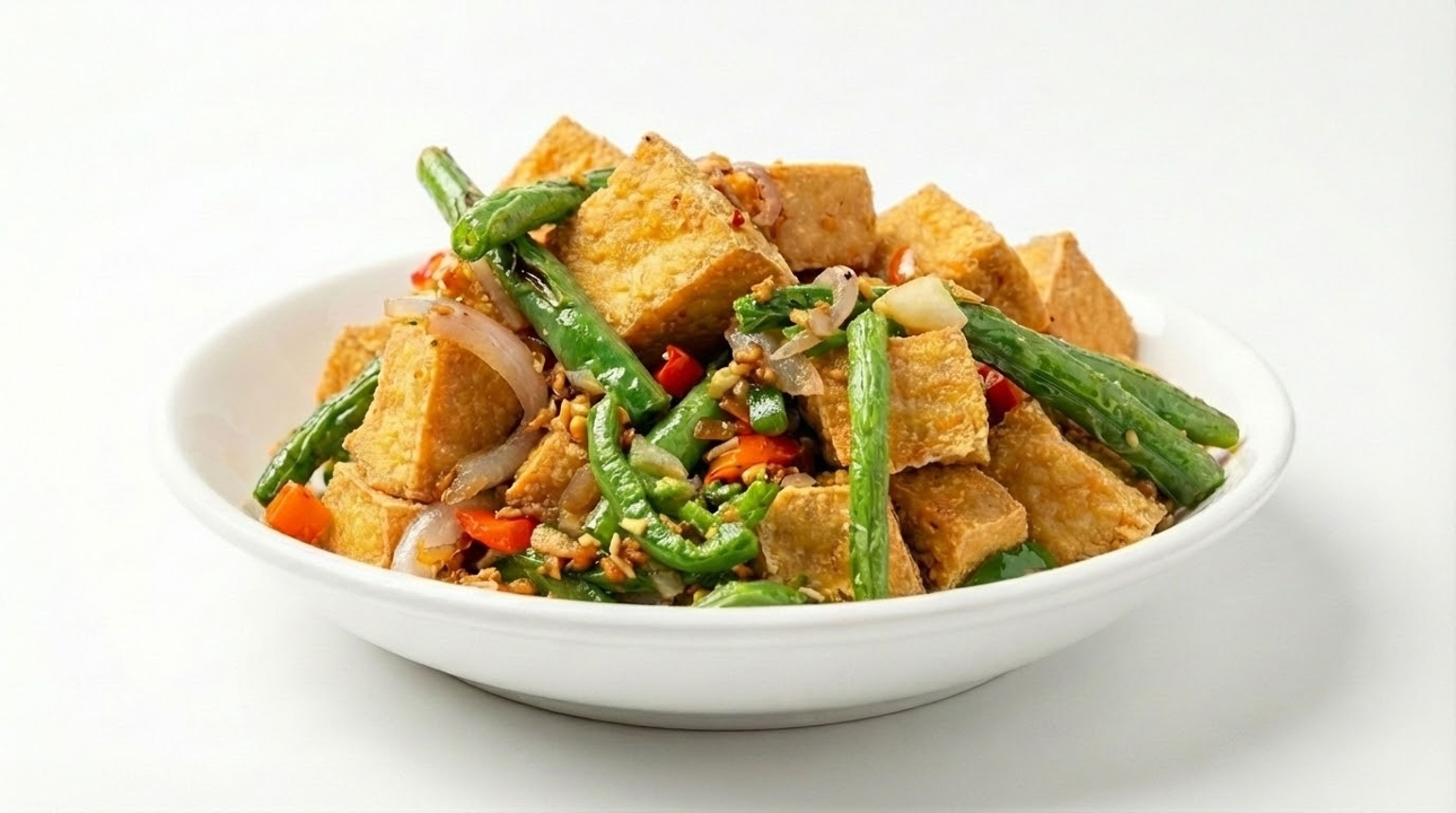 Salt & Pepper Fried Tofu & String Beans.