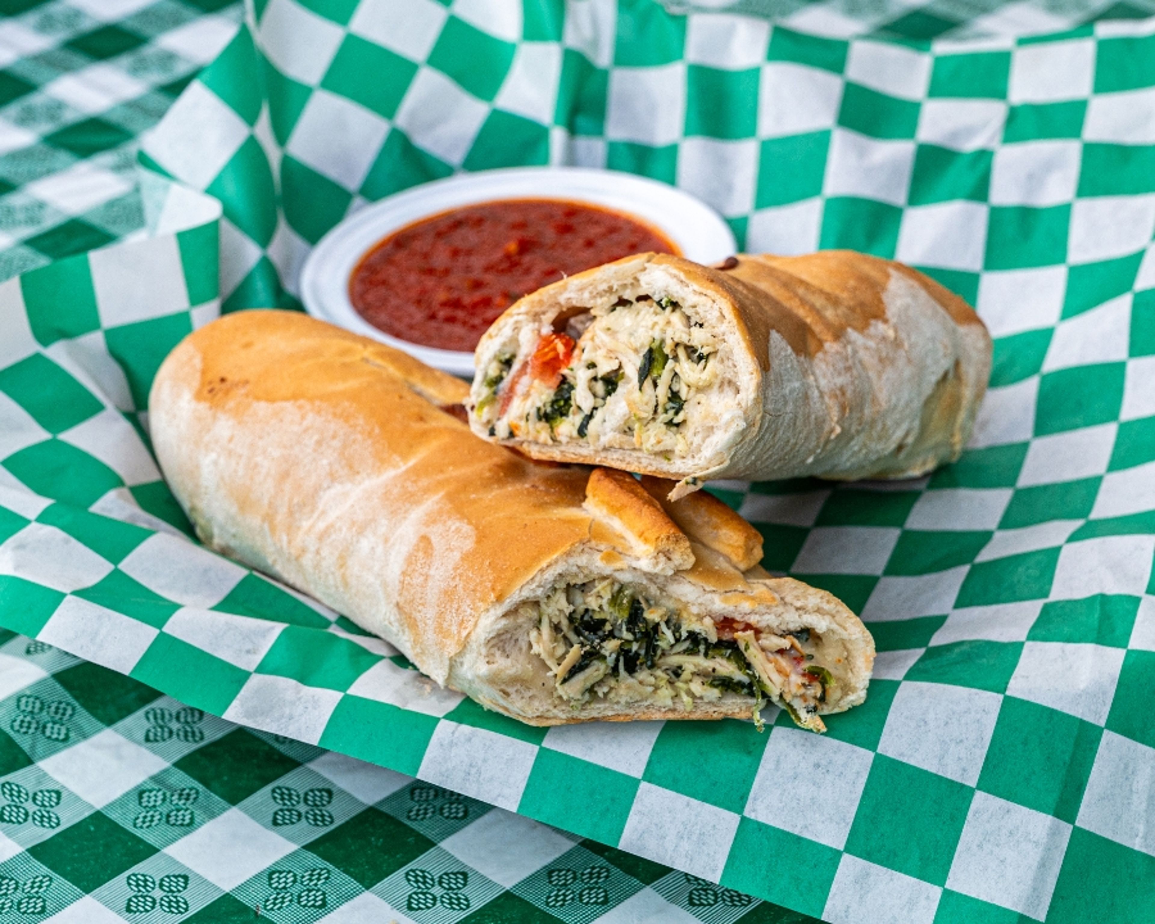 Chicken Florentine Stromboli.