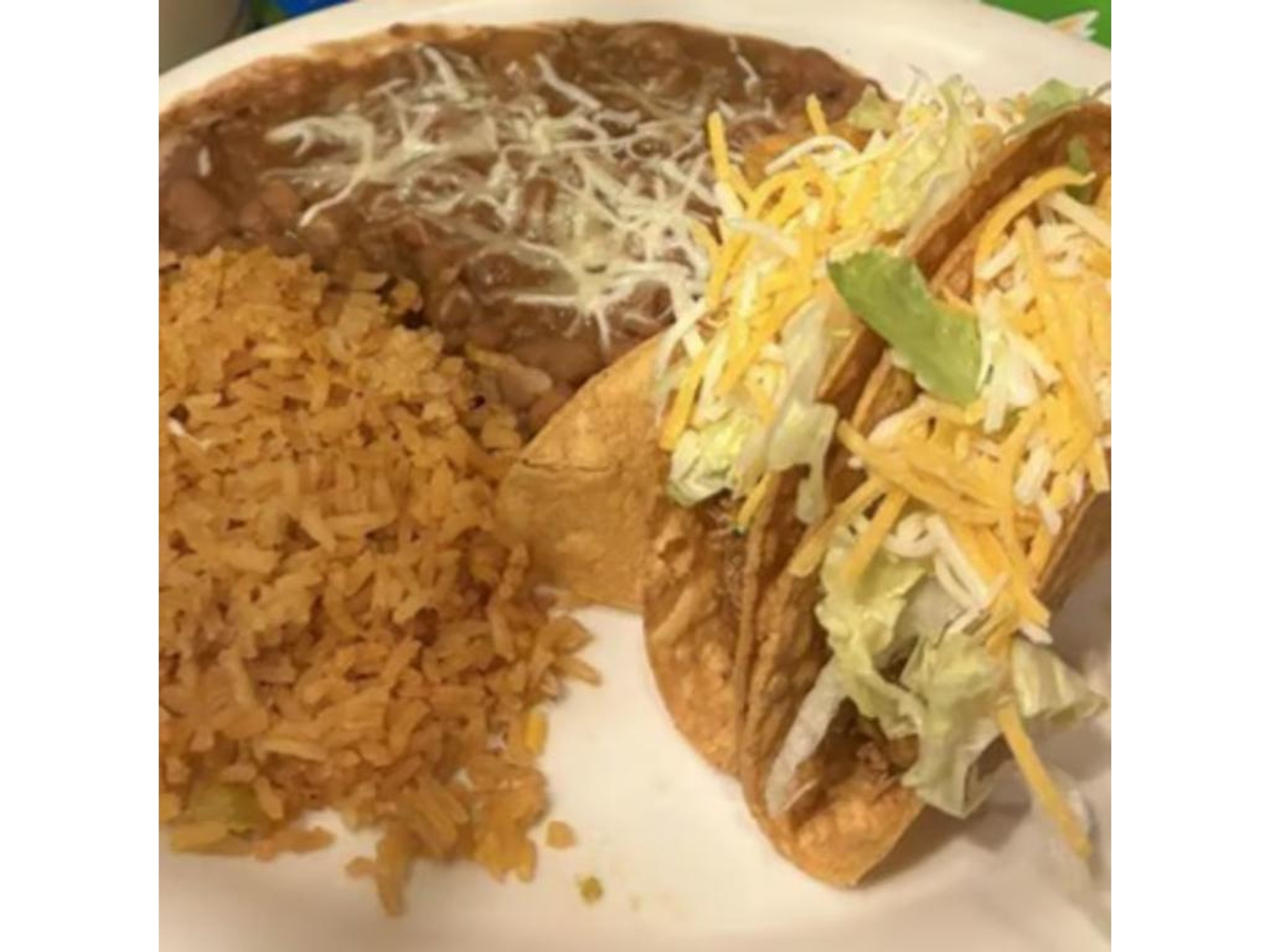 #1.     2 Crispy Taco Plato  (beef, pork, or shredded chicken).