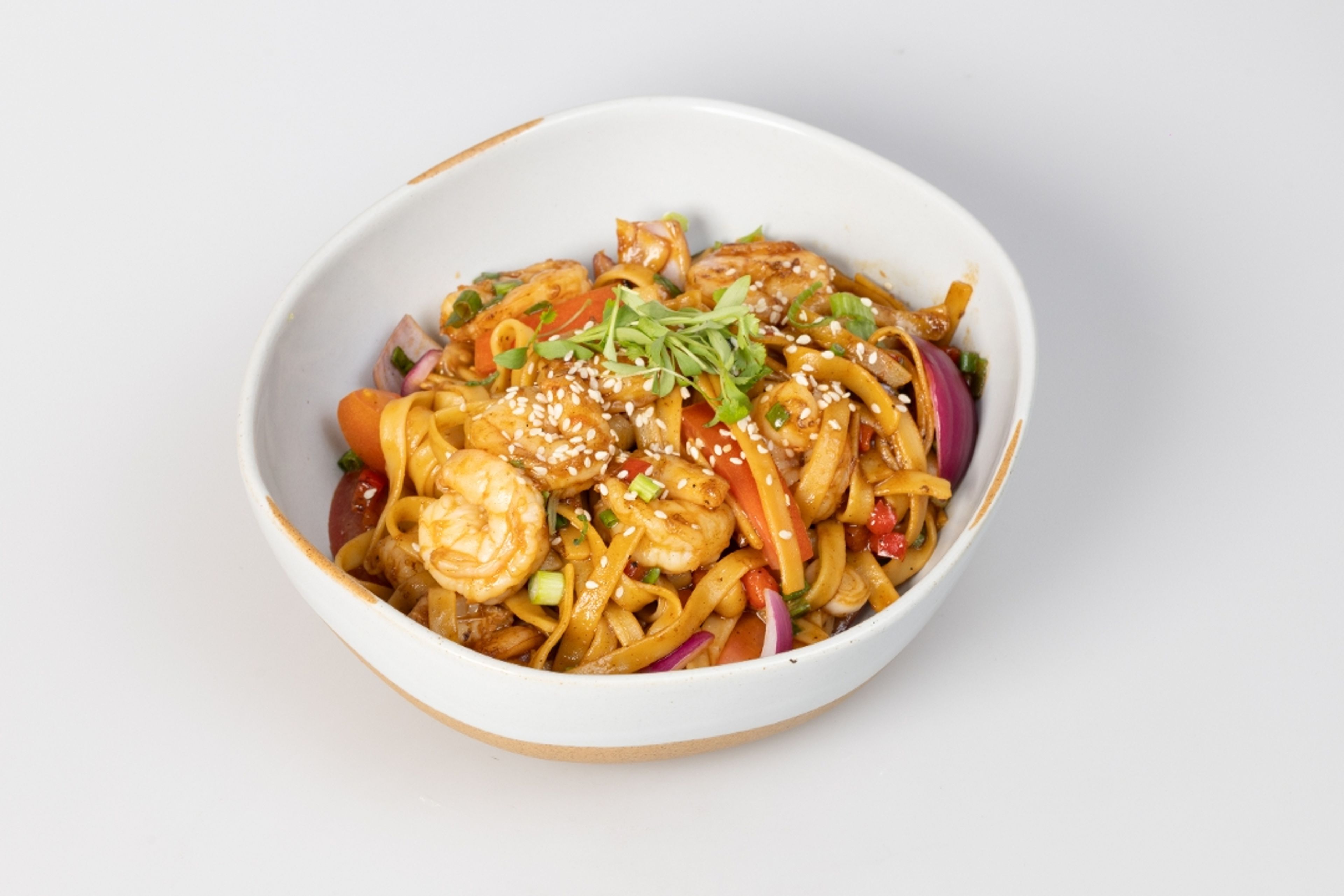 Traditional Wok Noodles with Shrimp.