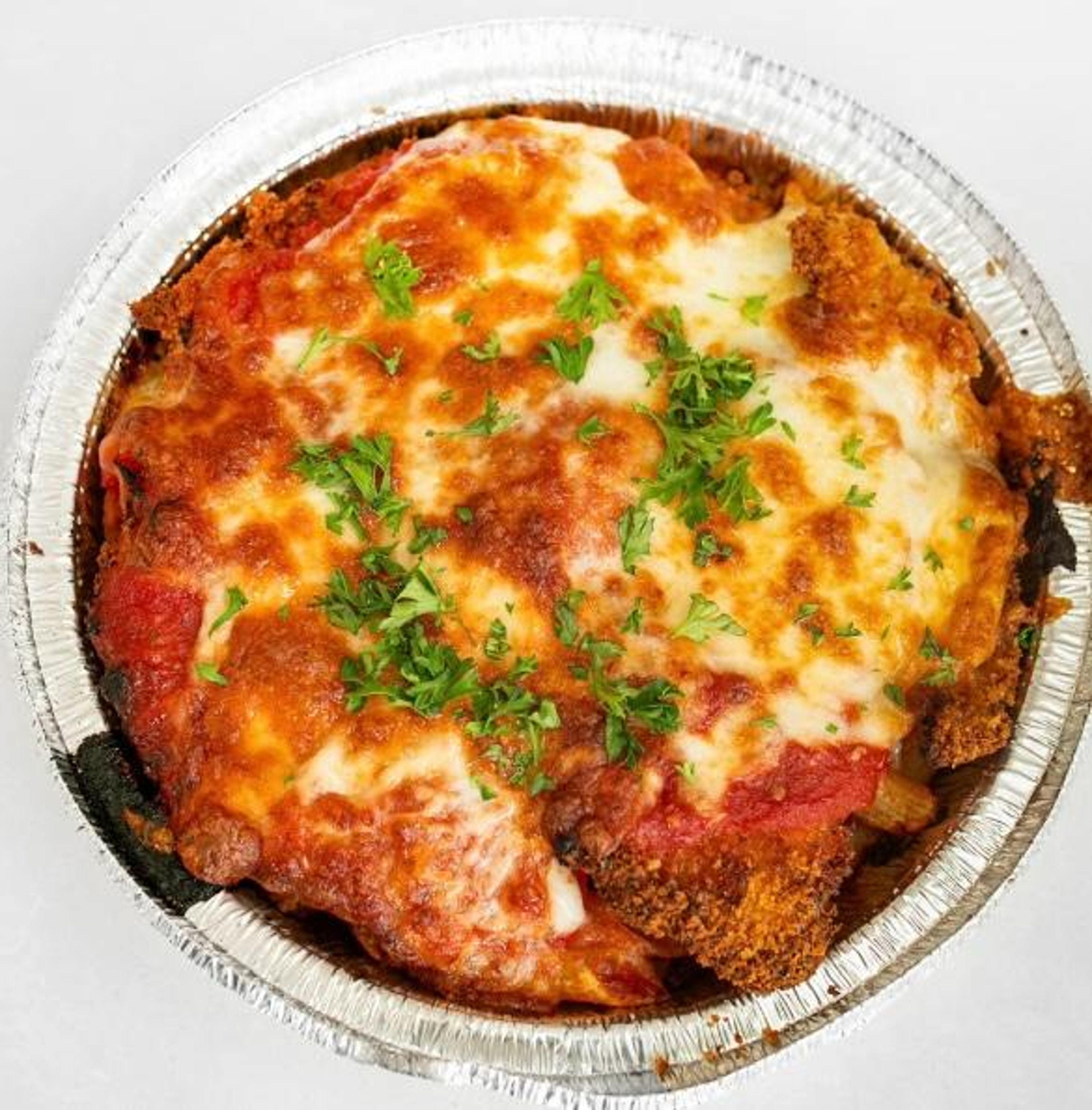 Pollo alla Parmigiana Over Baked Ziti.