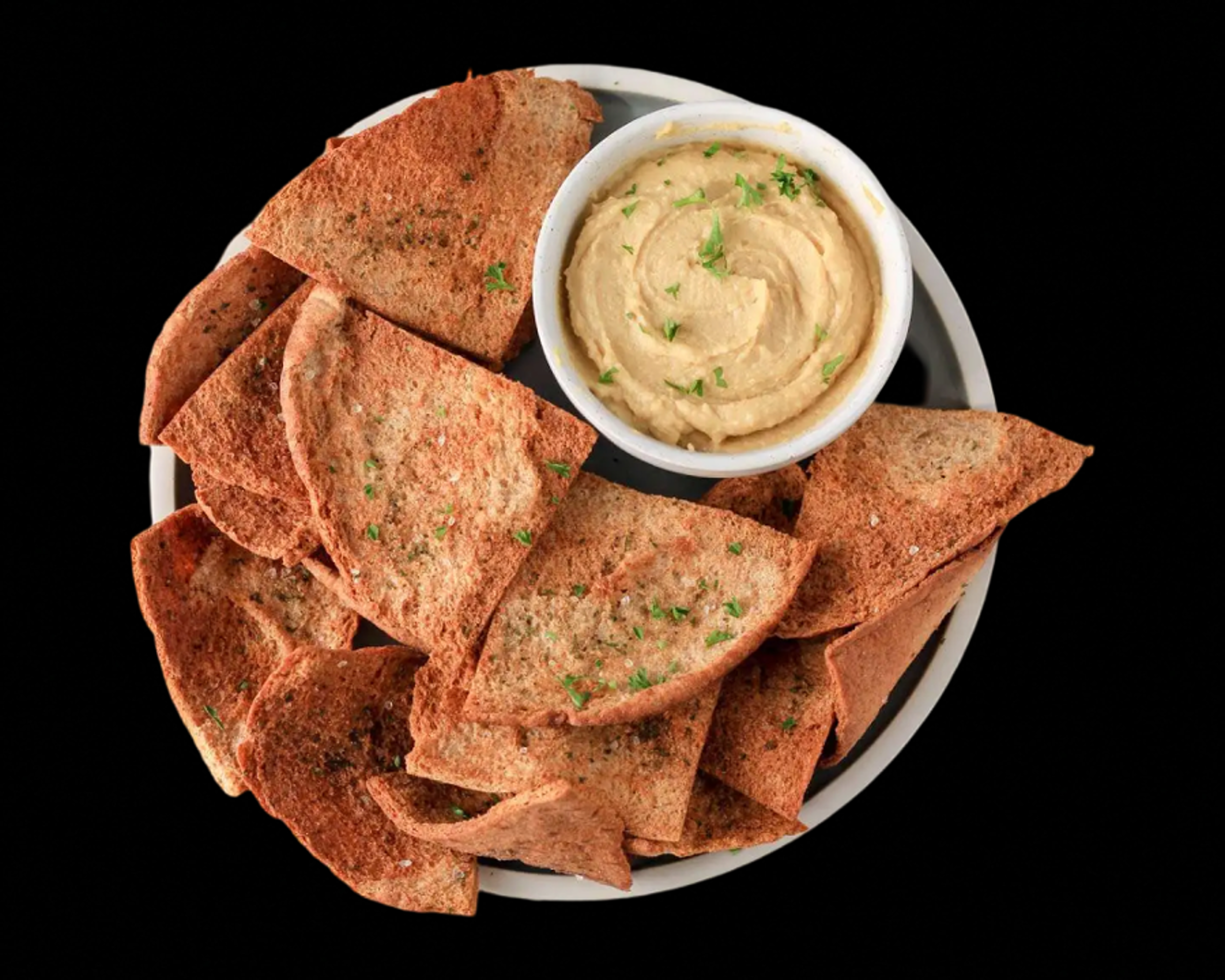 Red Pepper Hummus & Pita Chips.