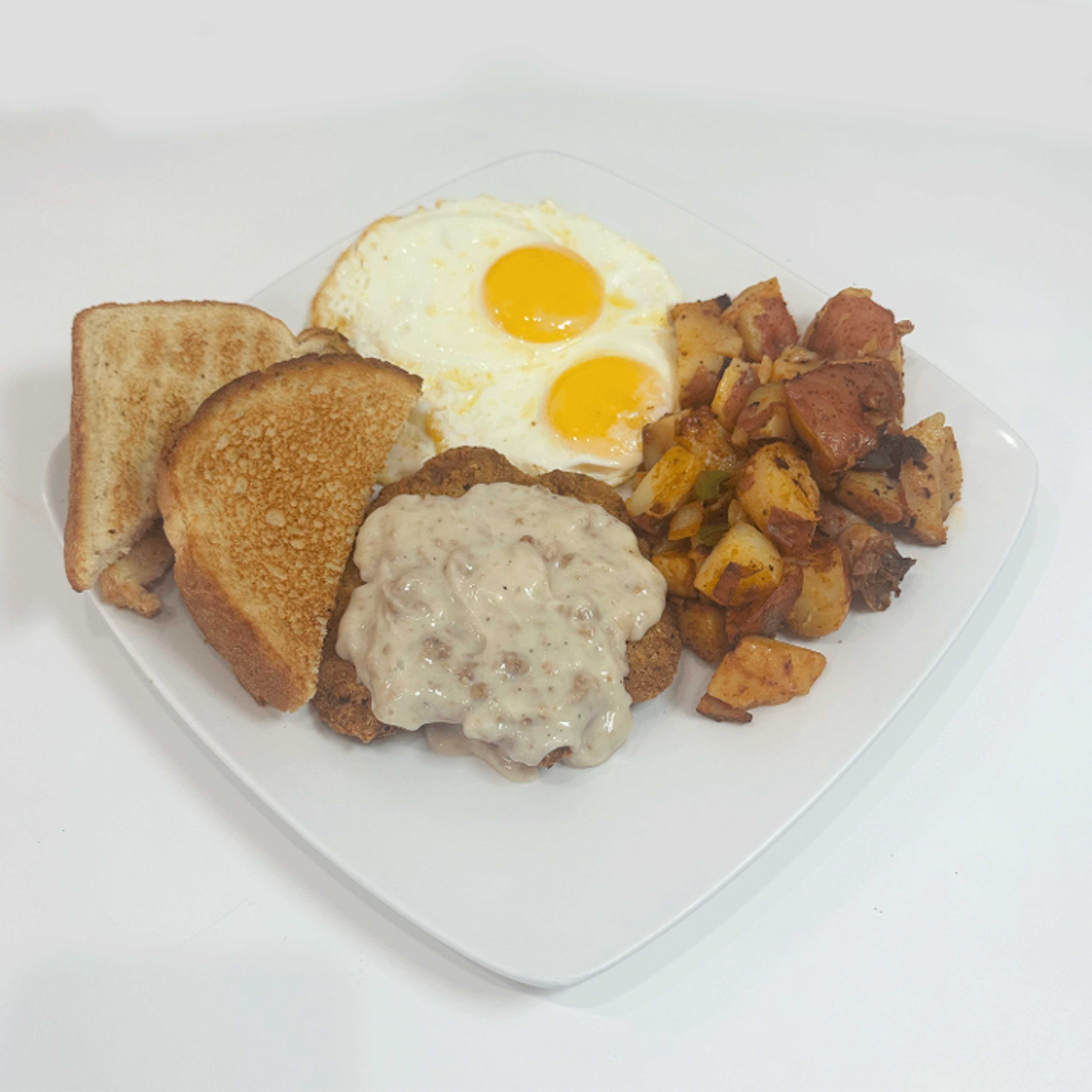 * COUNTRY FRIED STEAK & EGGS.