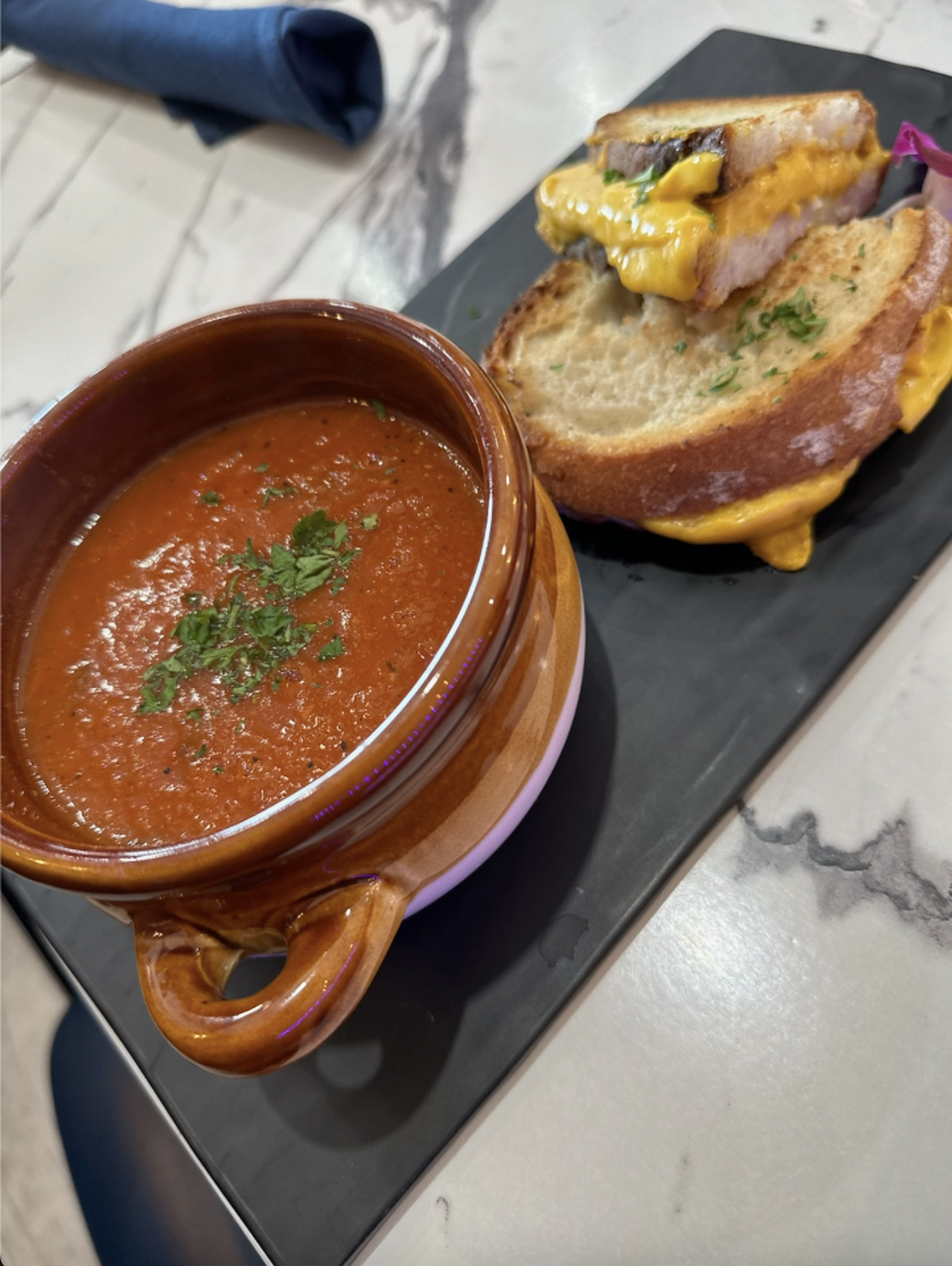 Roasted Tomato Soup w/grilled cheese sandwich.