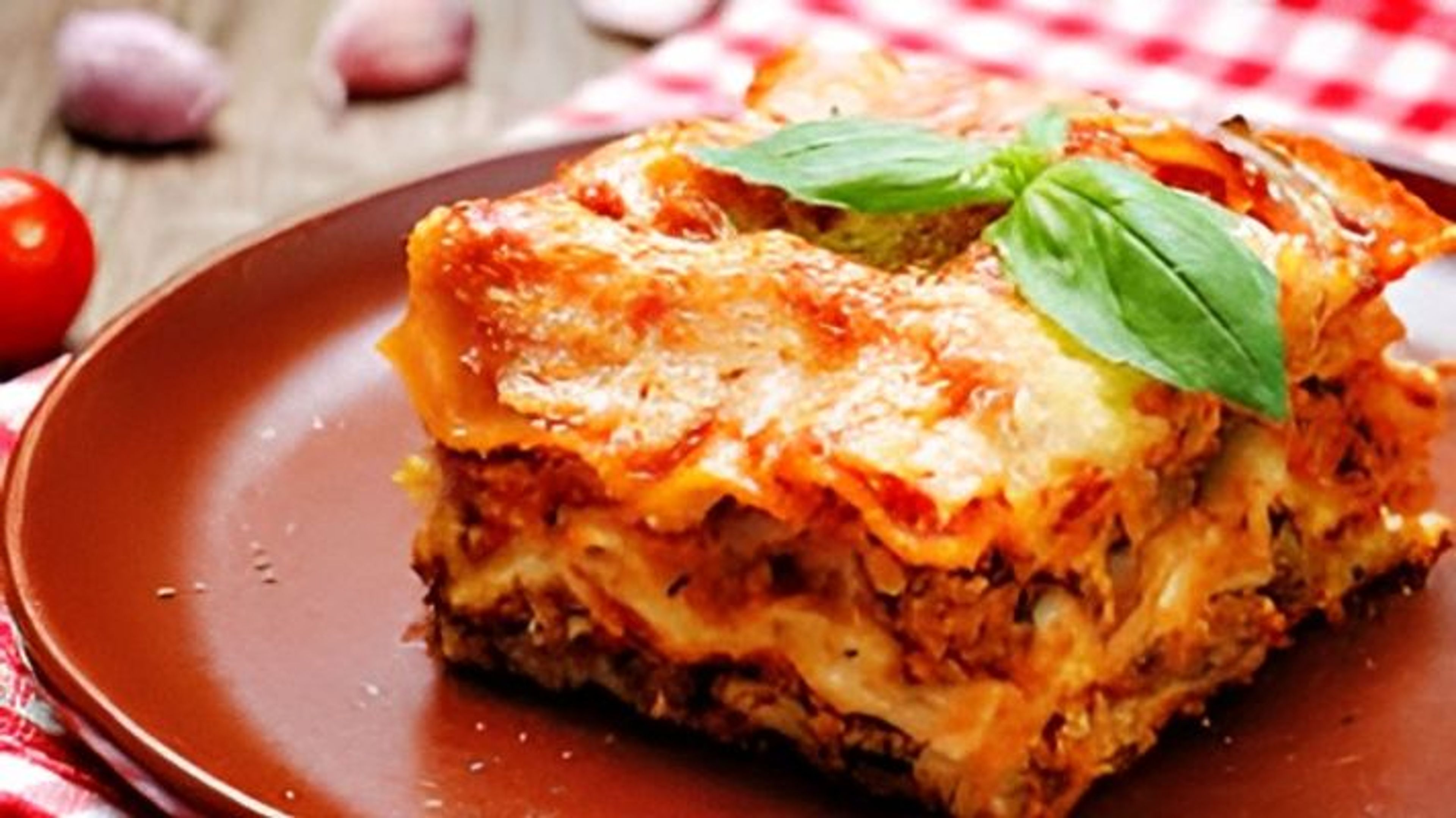 Meat Lasagna with Bread Sticks.