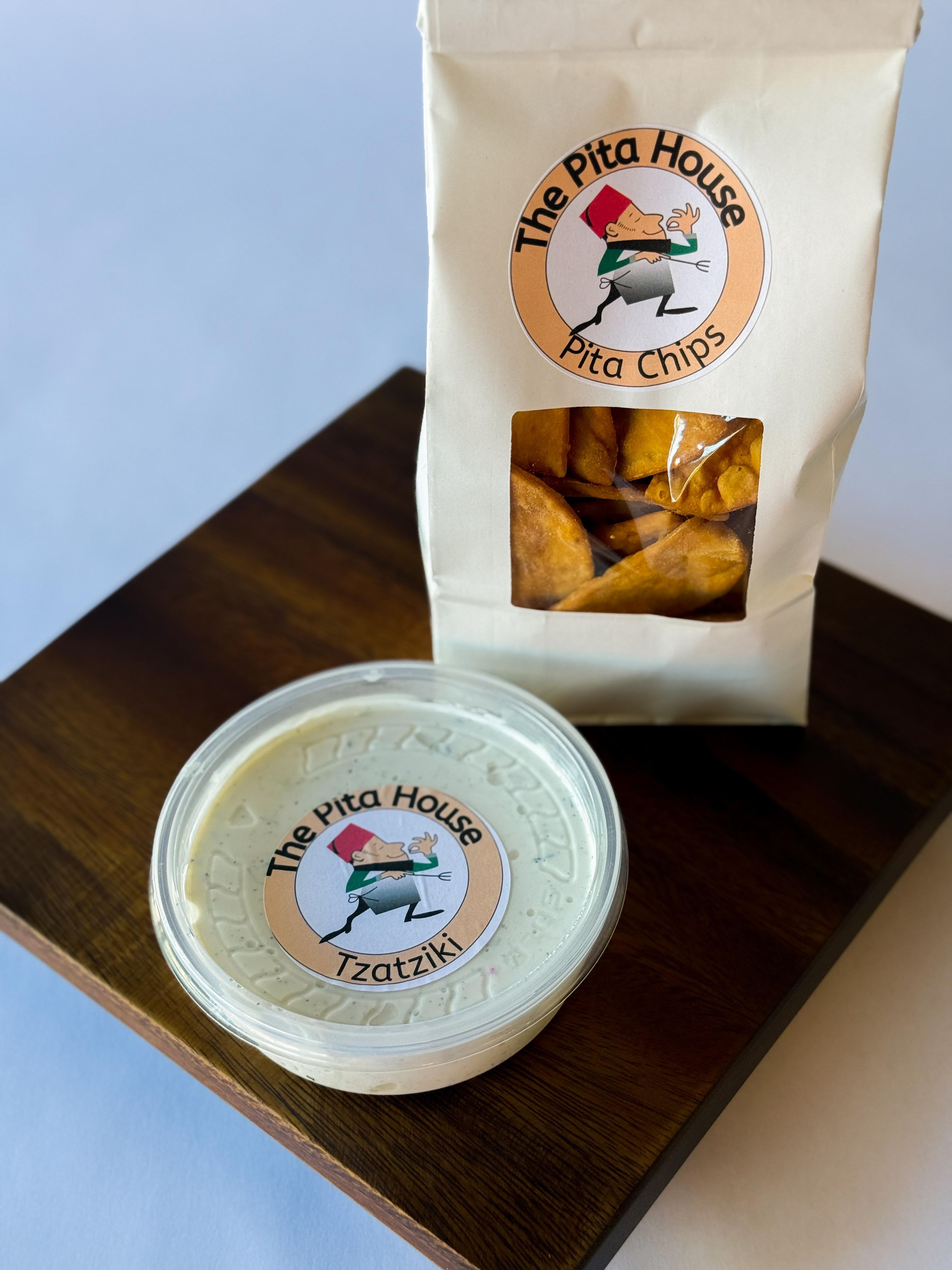 Tzatziki (Cucumber Sauce) with Pita Chips.