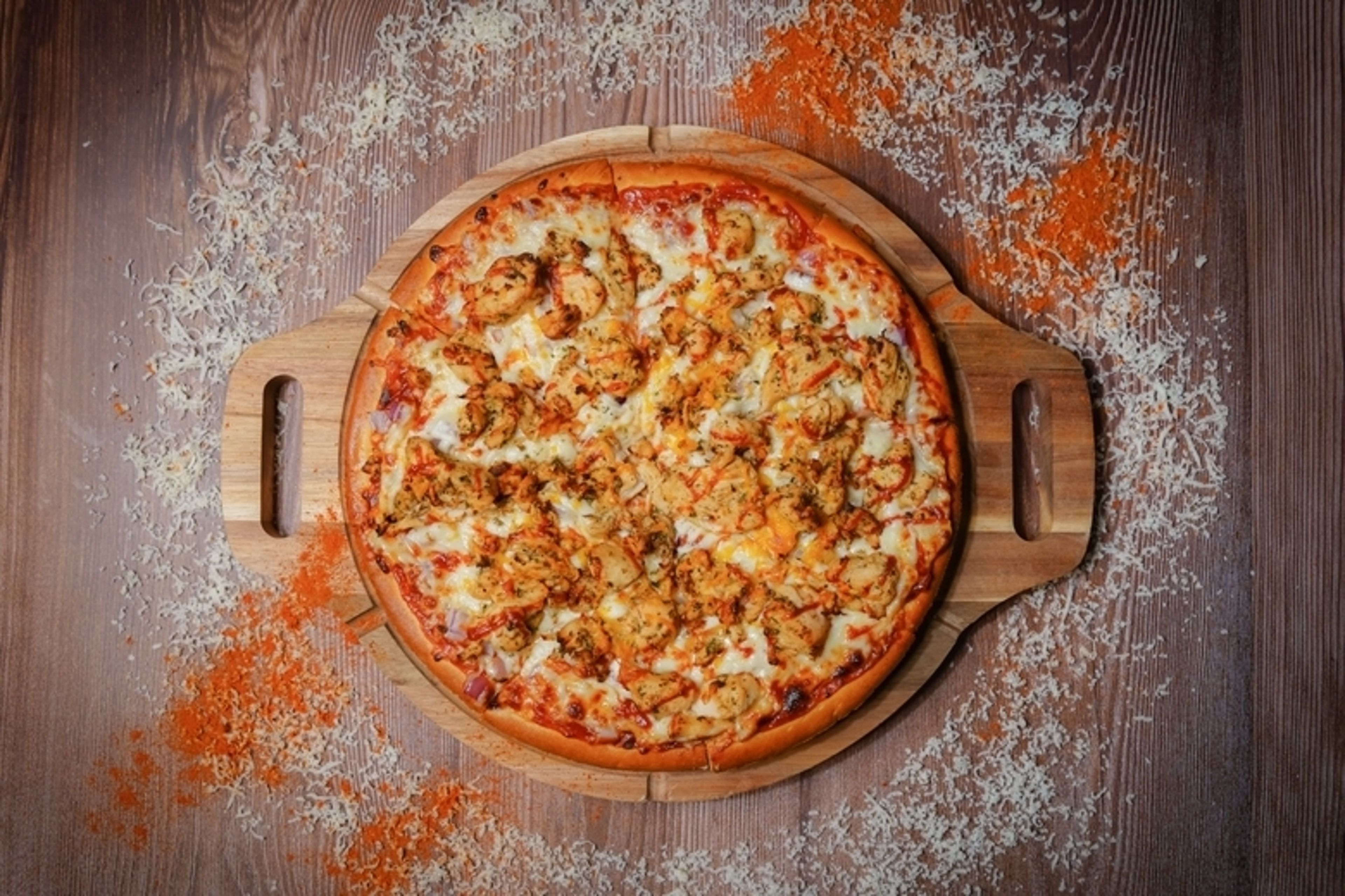 Desi BBQ Chicken Pizza.