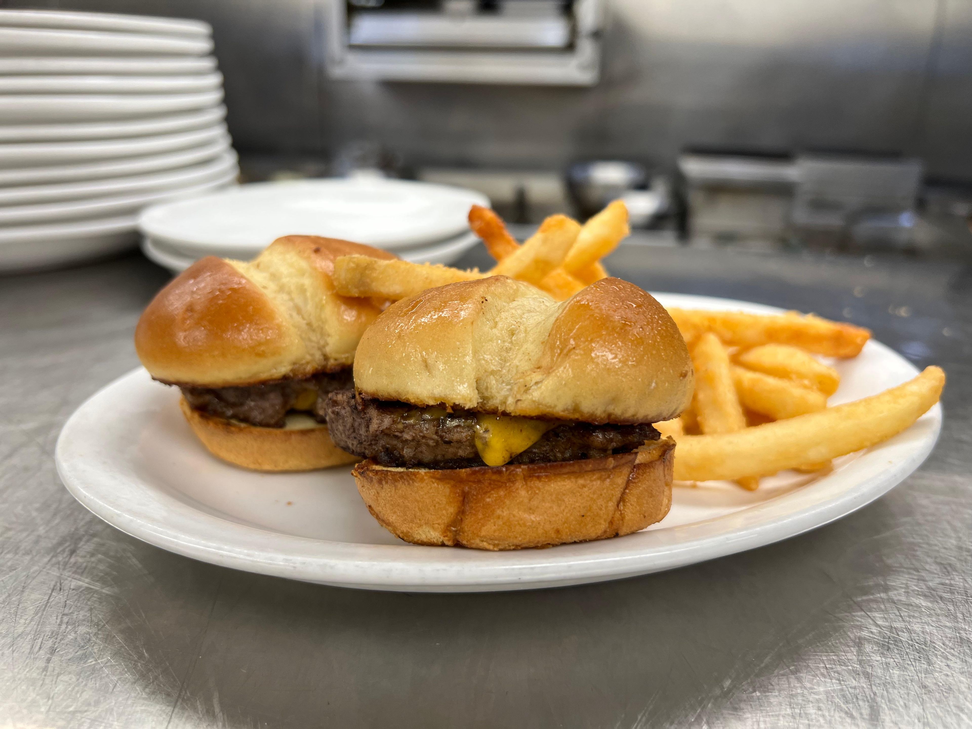 K - Hamburger sliders and fries.