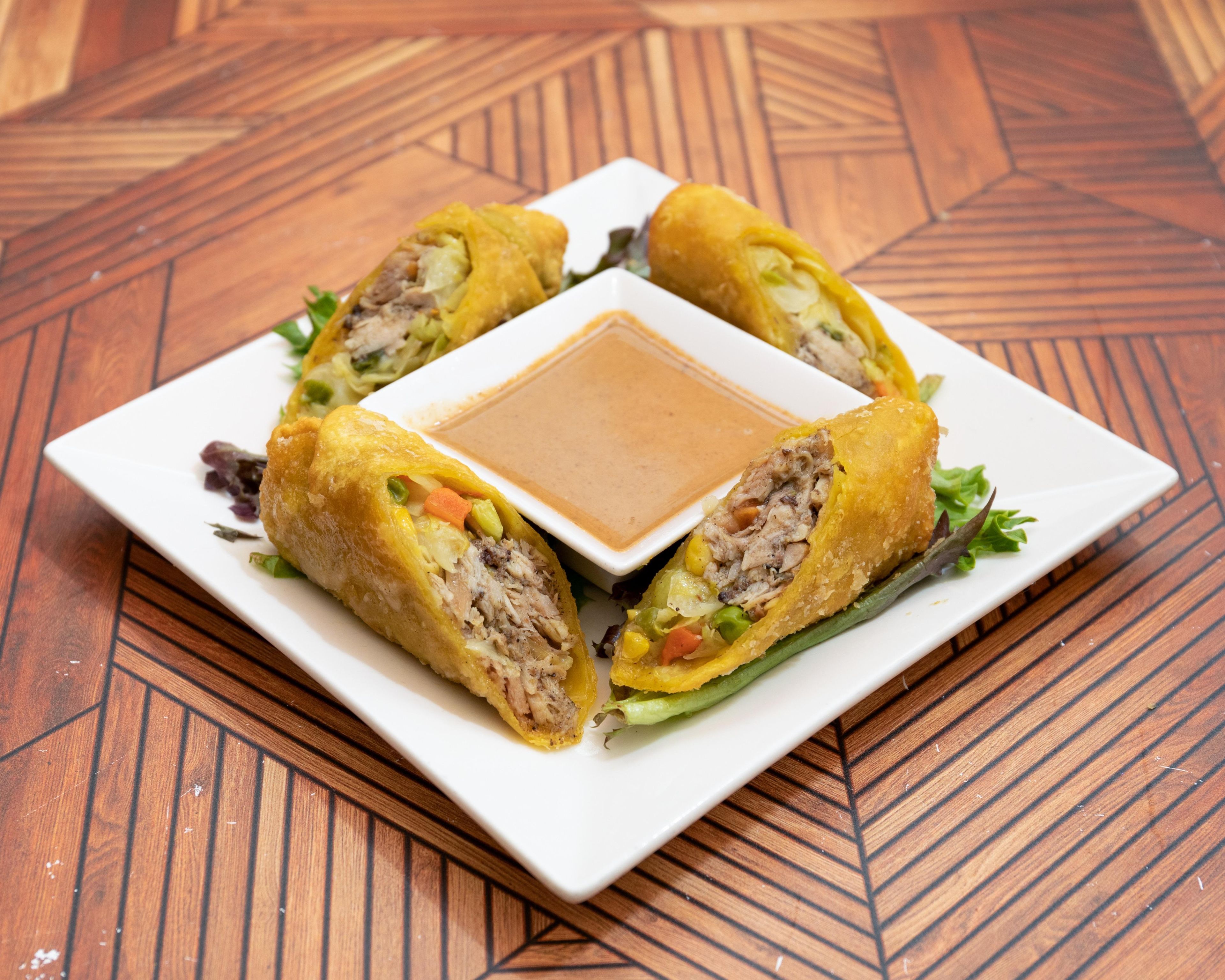 Jerk Chicken Egg Rolls.
