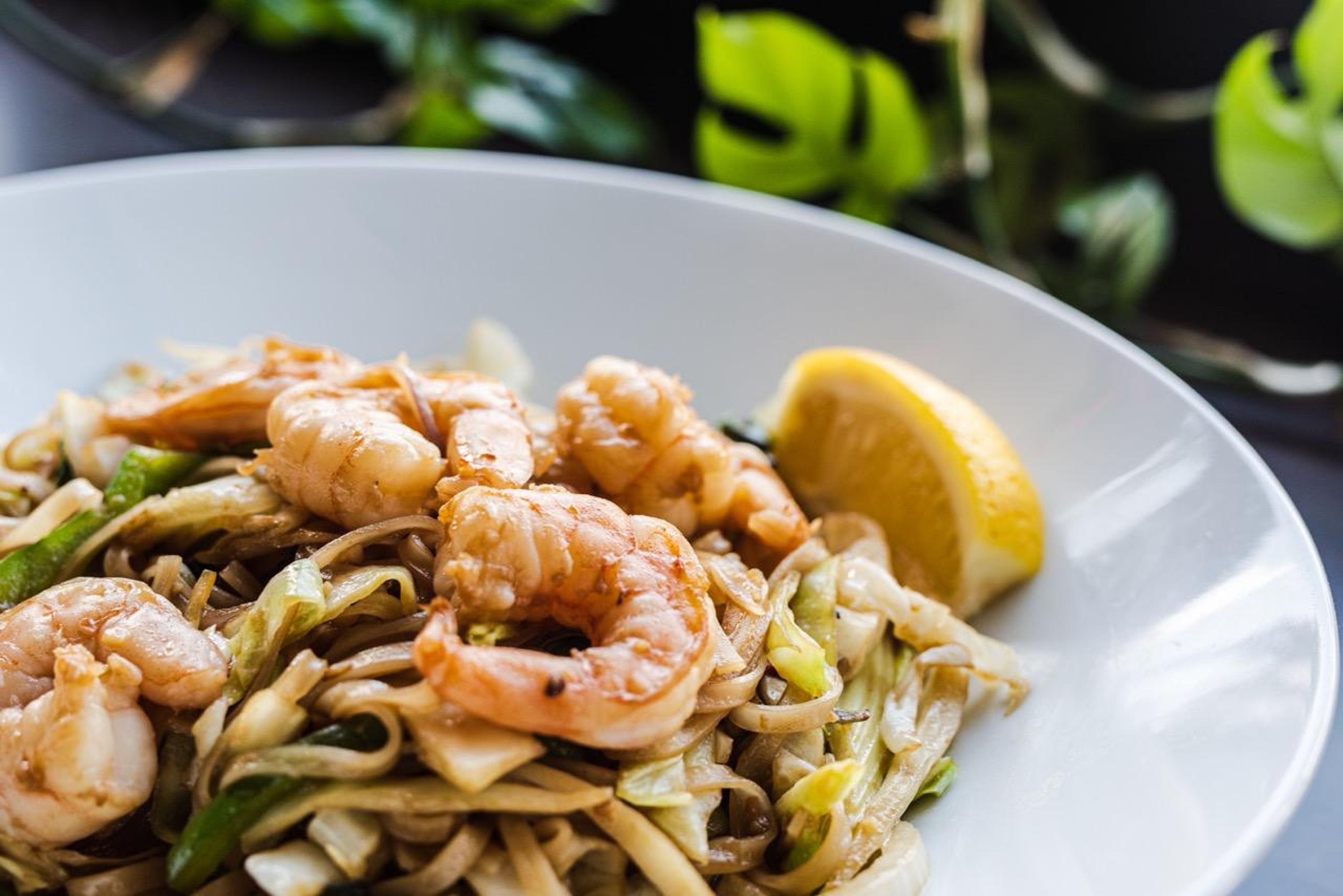 Thai Drunken Noodles with Shrimp.