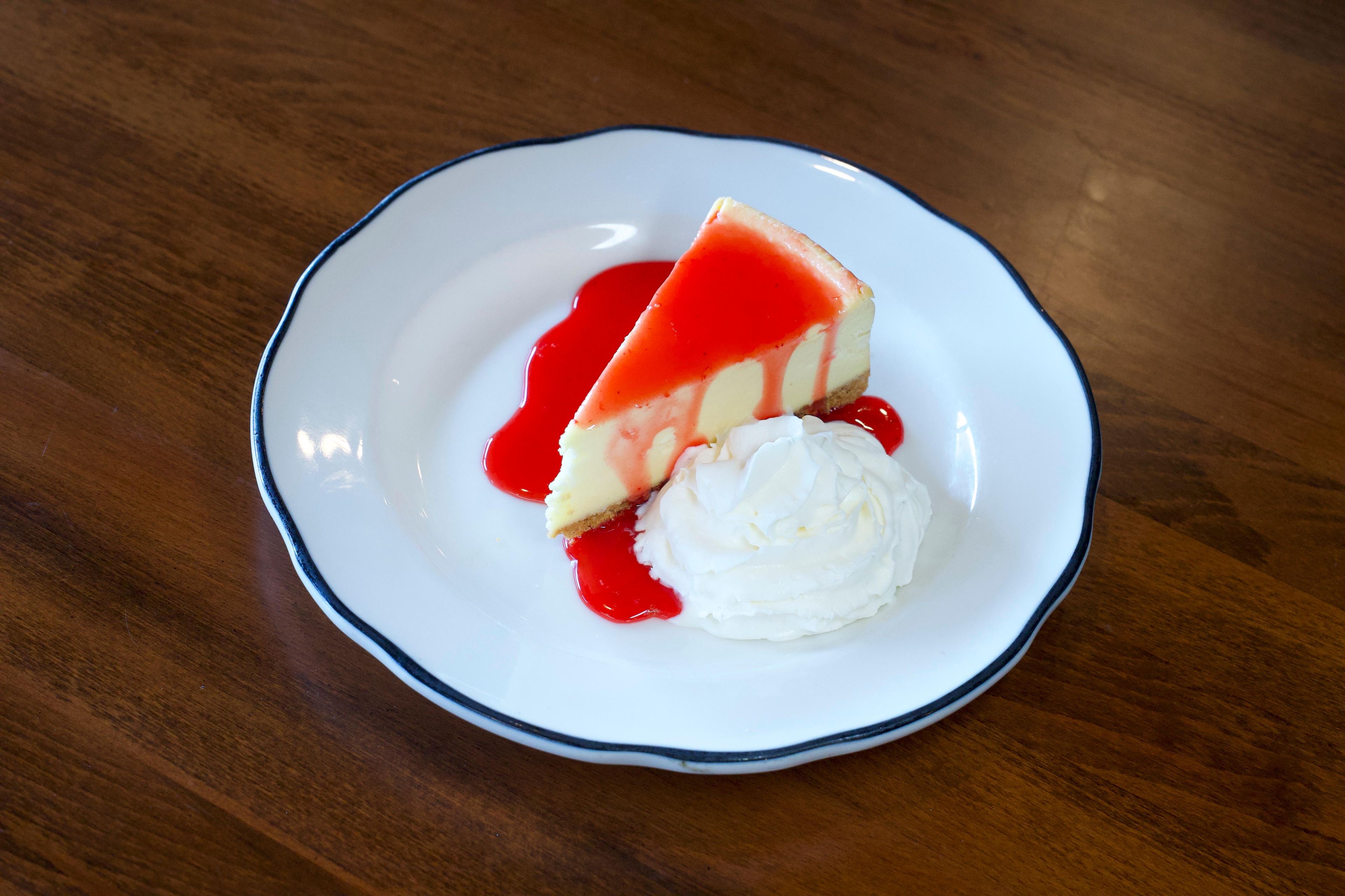 Cheesecake with Strawberry Sauce.