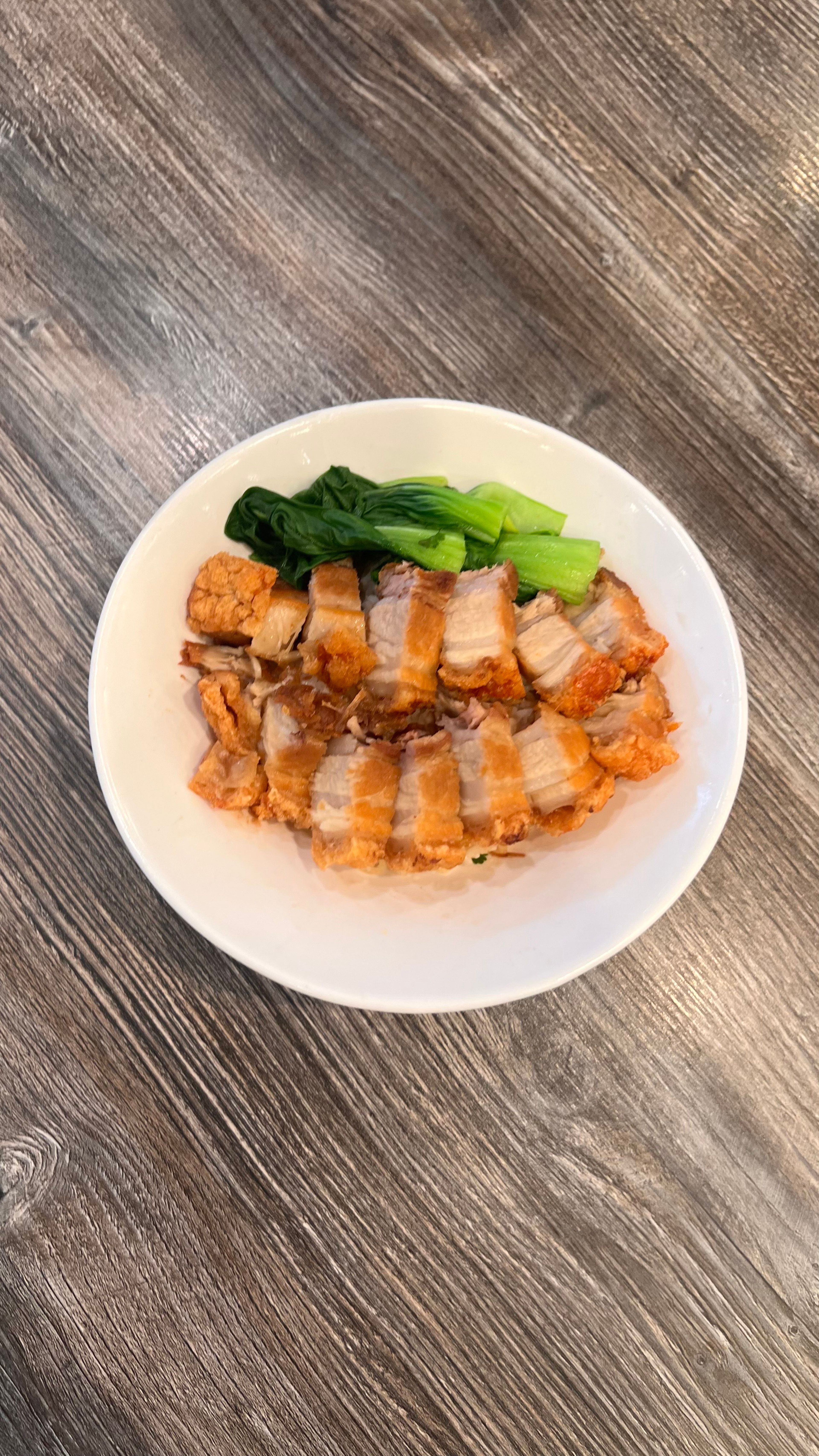 Crispy pork rice bowl.