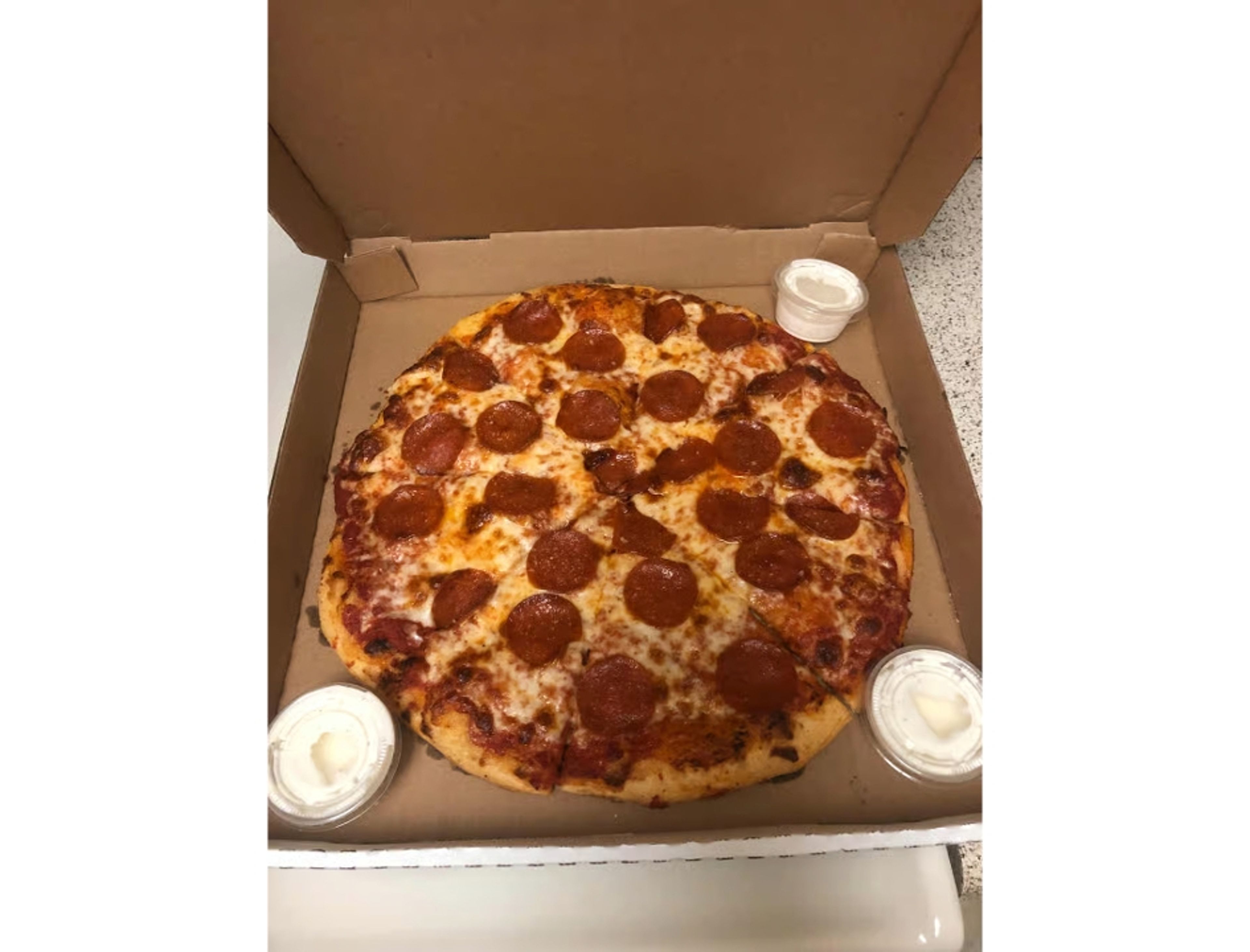 14" Pepperoni Pizza.