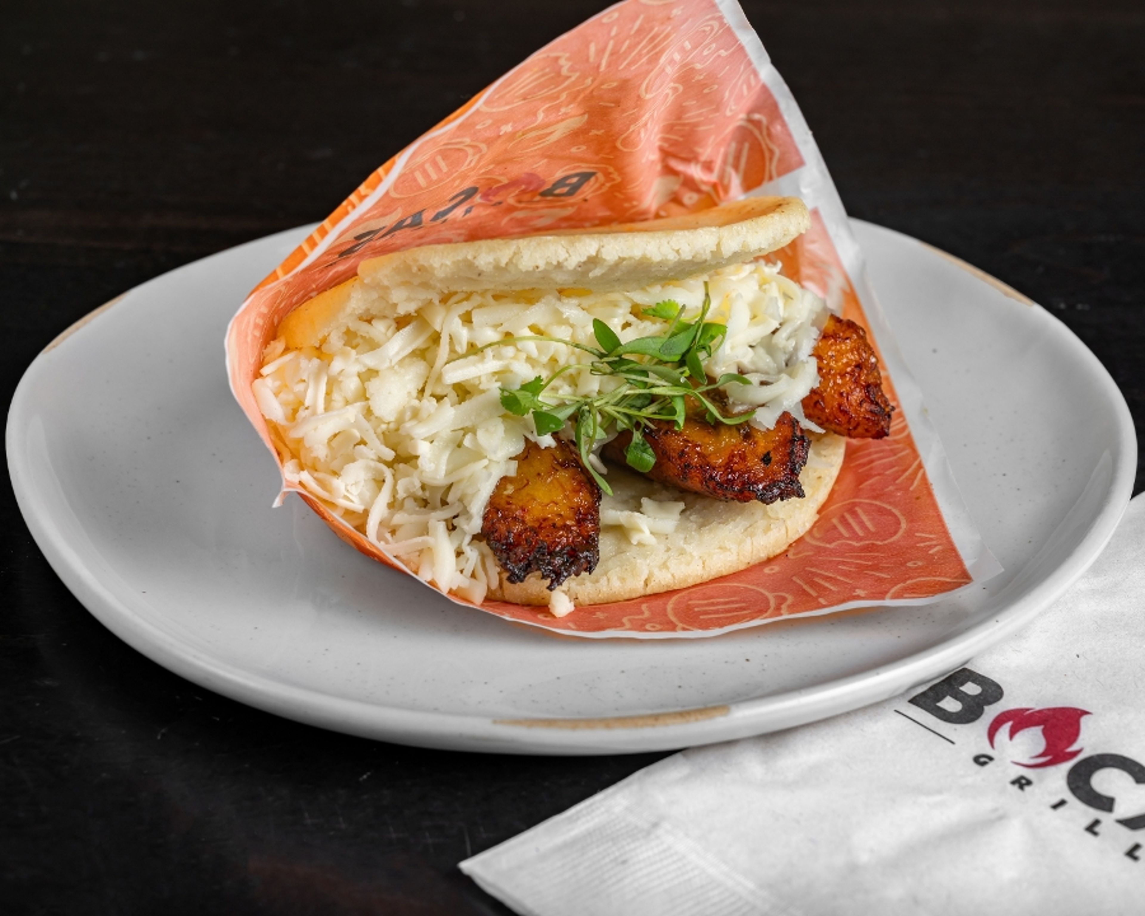 Sweet Plantains And White Cheese Arepa.