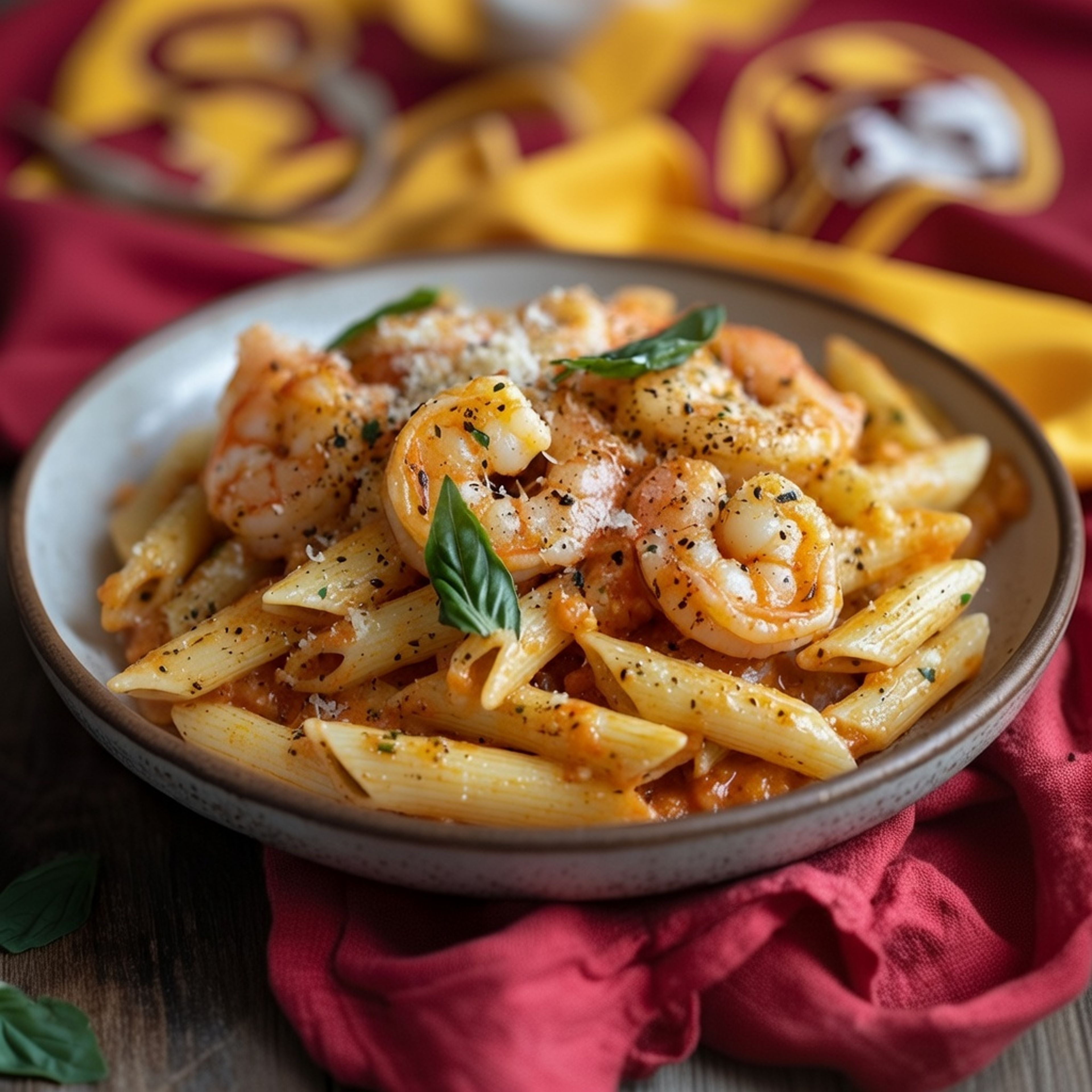 Victory Vodka (Pasta, Garlic, Shrimp, Pink Sauce, Basil).