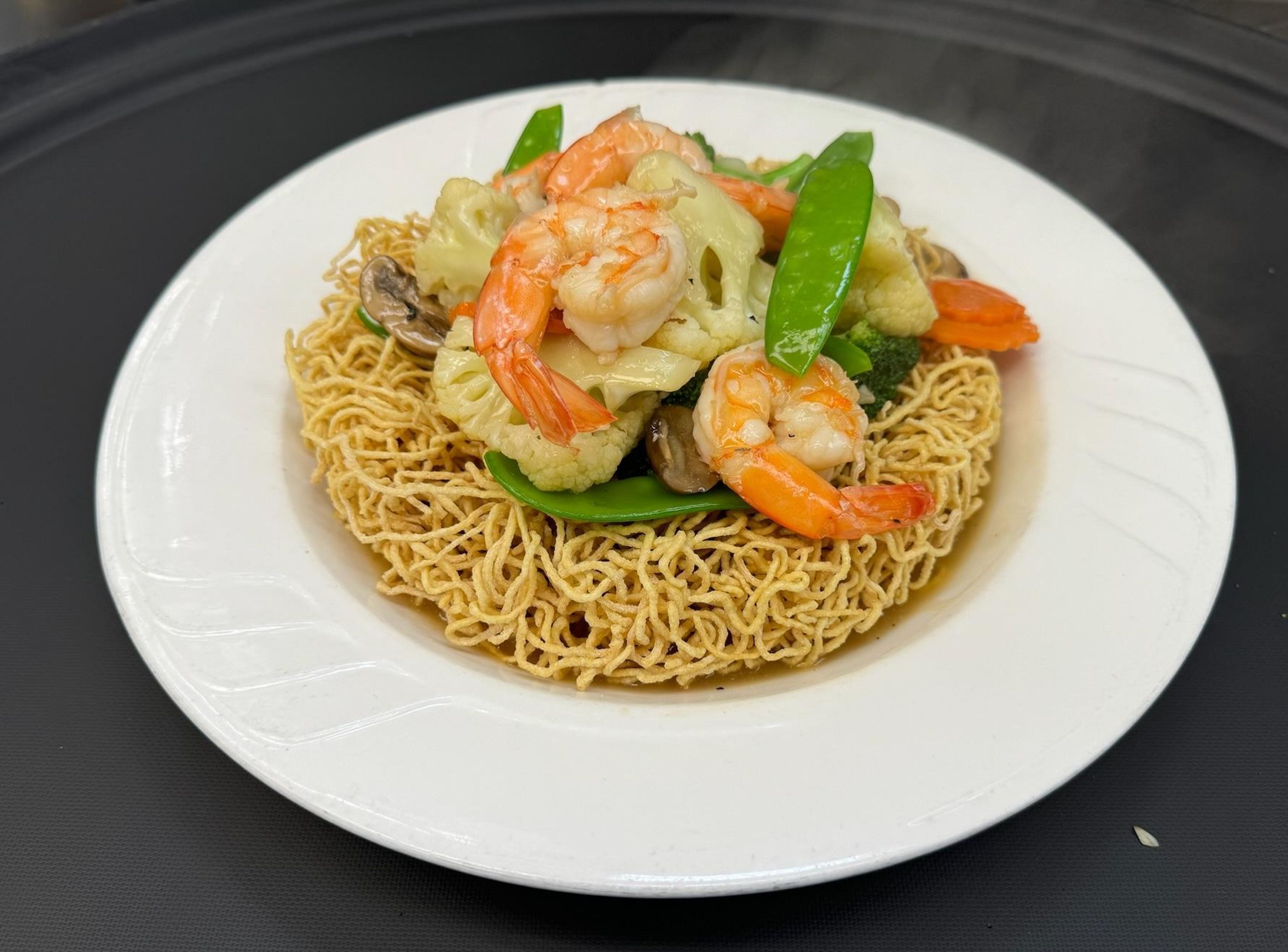 Crispy Egg Noodle Shrimp.