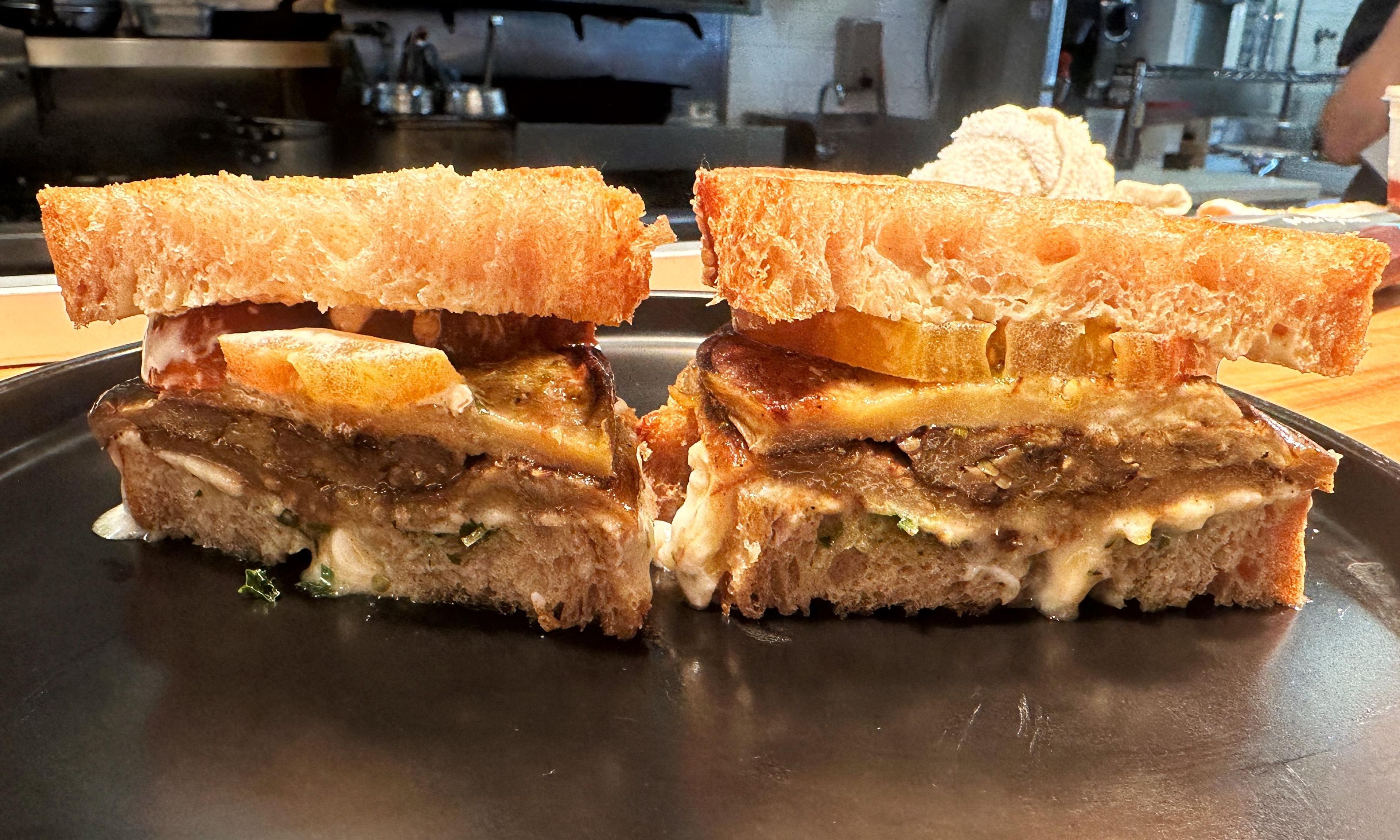 Eggplant & Heirloom Tomato Sandwich.