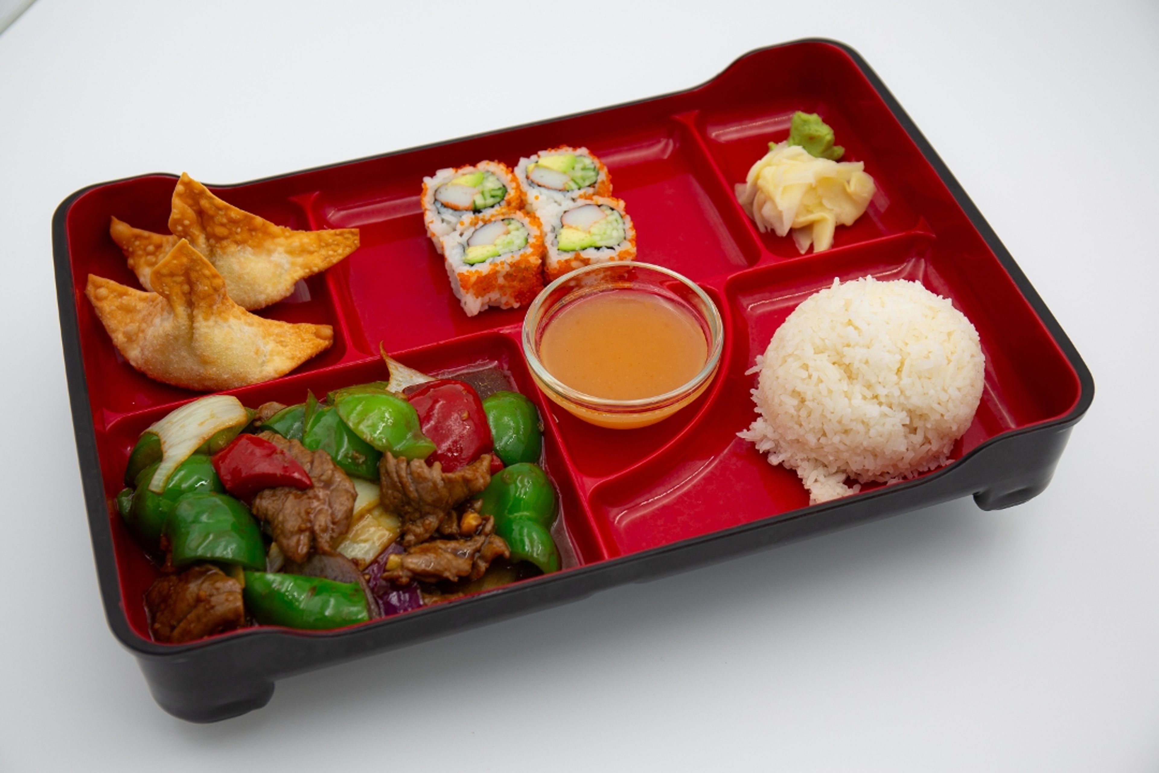 Bento Box A7 - Beef with Peppers and Onions.
