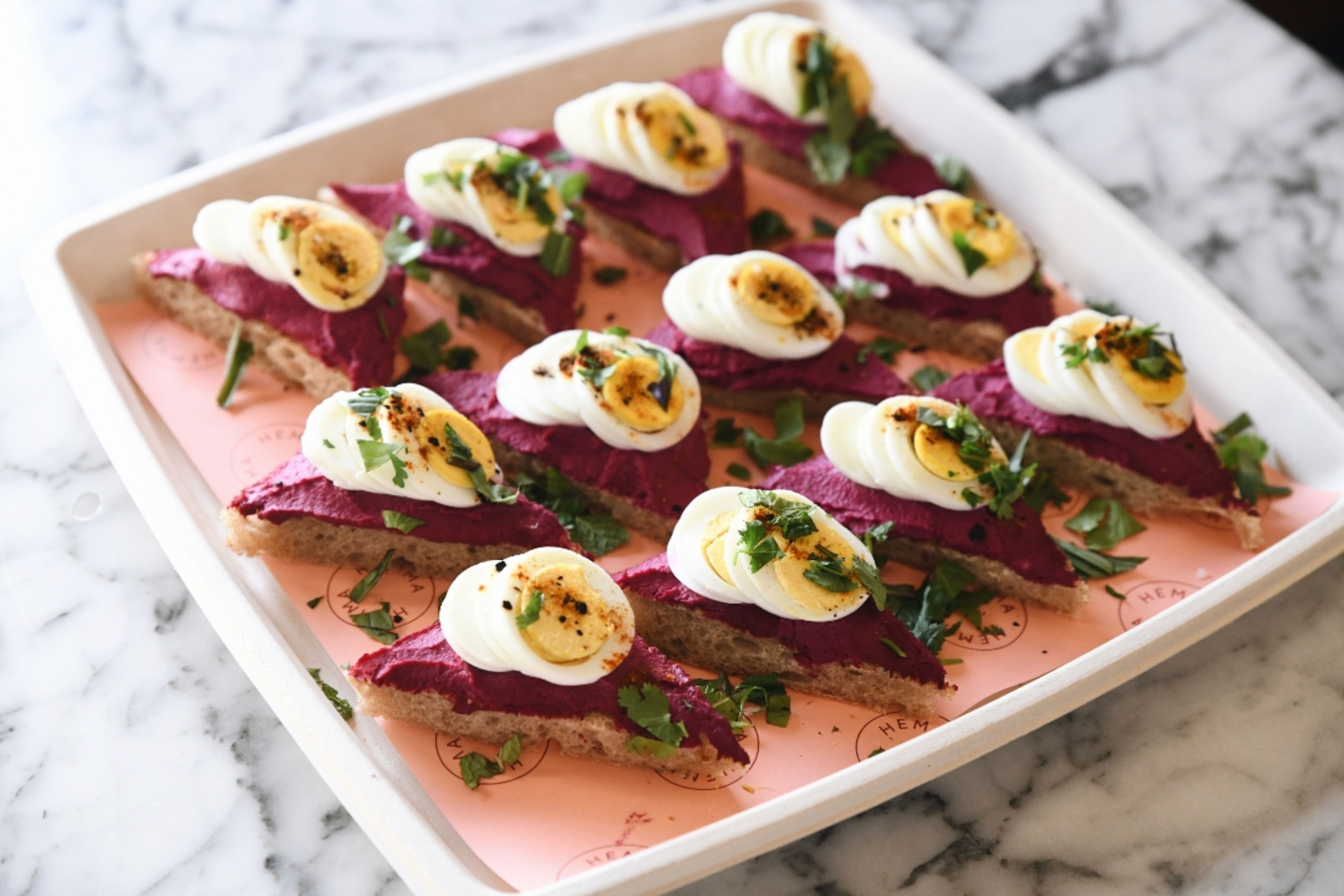 Beet Hummus + Egg Platter.