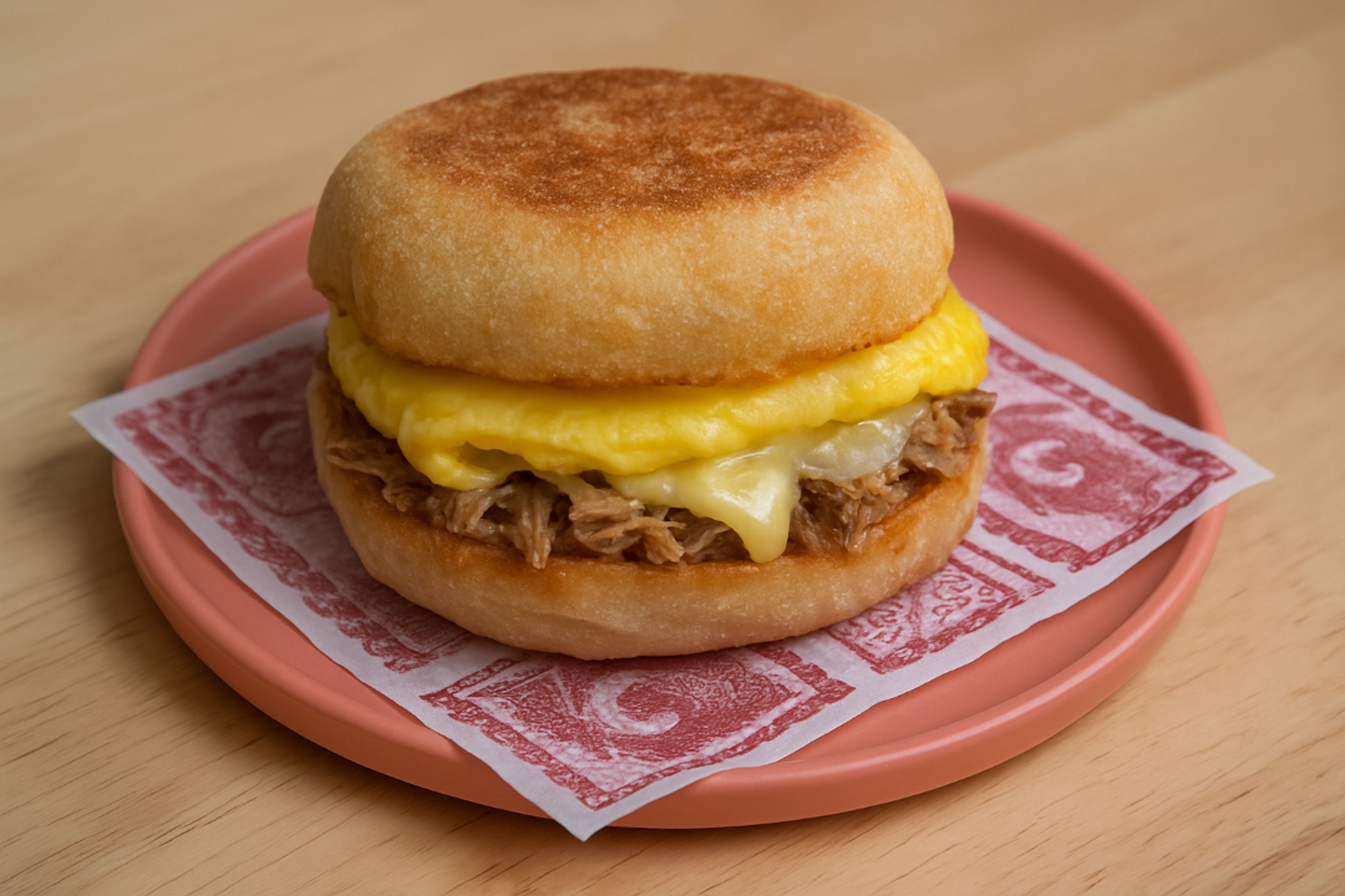 MOJO PORK BREAKFAST SANDWICH.