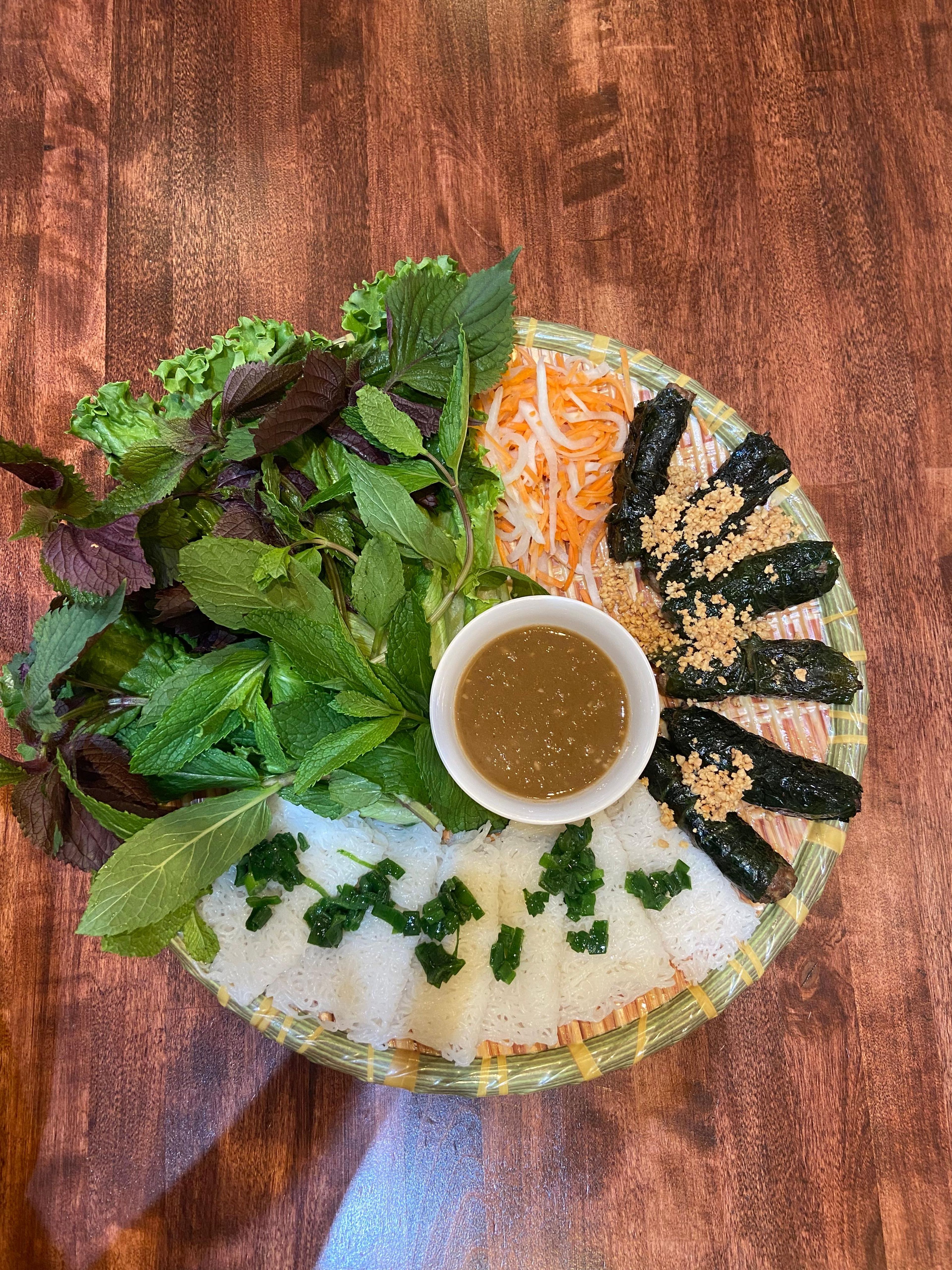 Beef wrapped in betel leaves- Bo la lot.