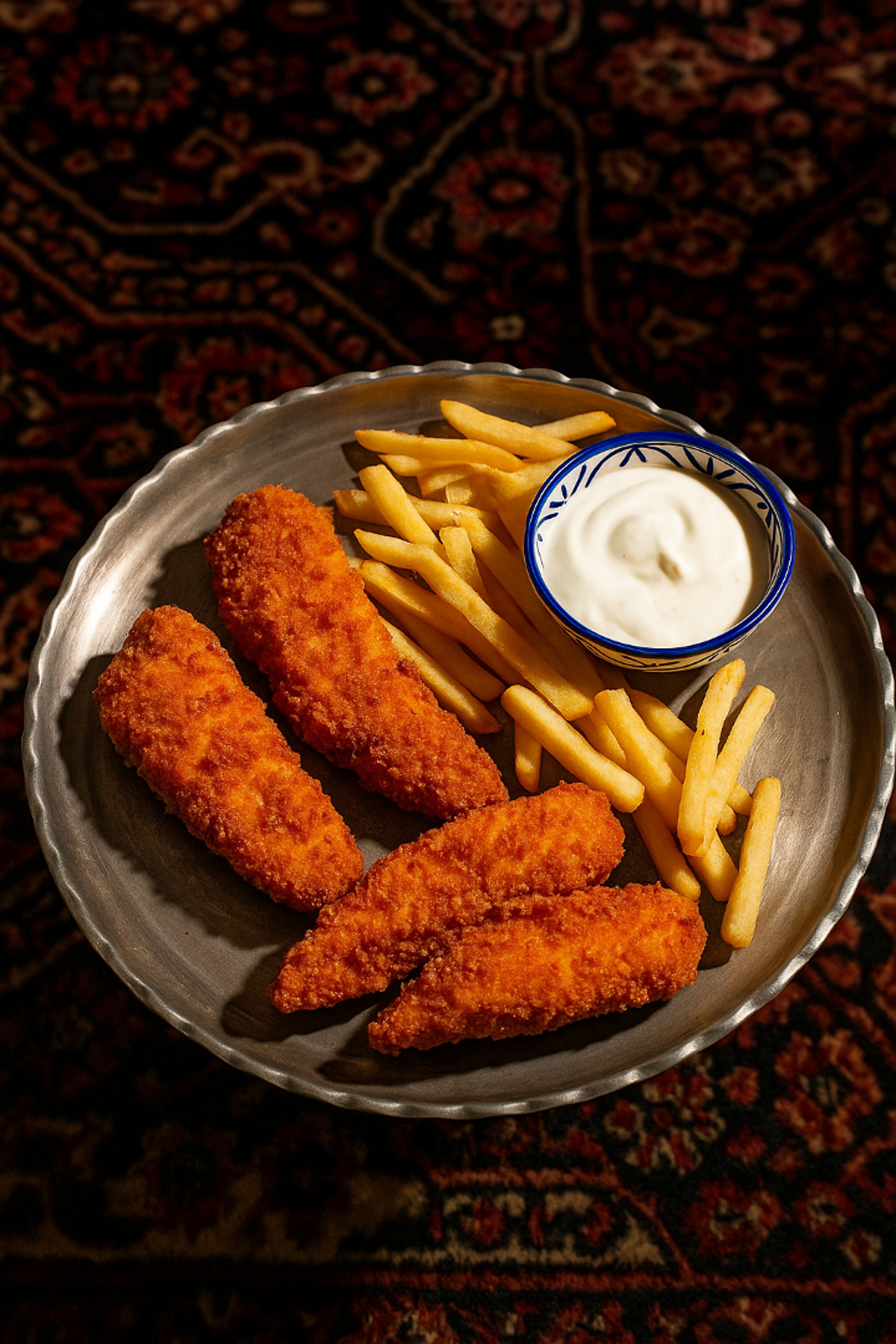Chicken Tender & Fries (مرغ سوخاری و سیب‌ زمینی سرخ‌ کرده).