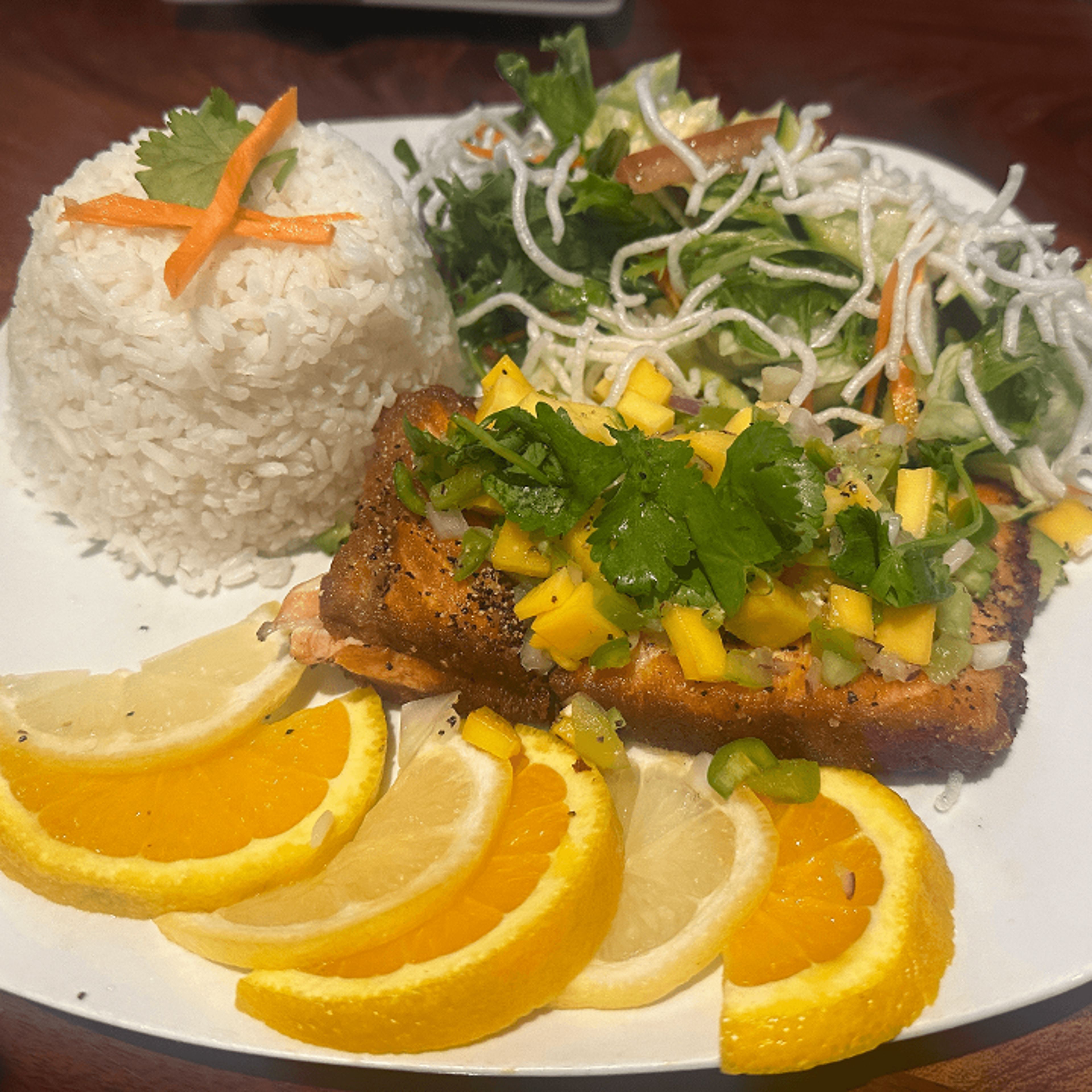 Sticky Glazed Salmon & Mango Salsa.