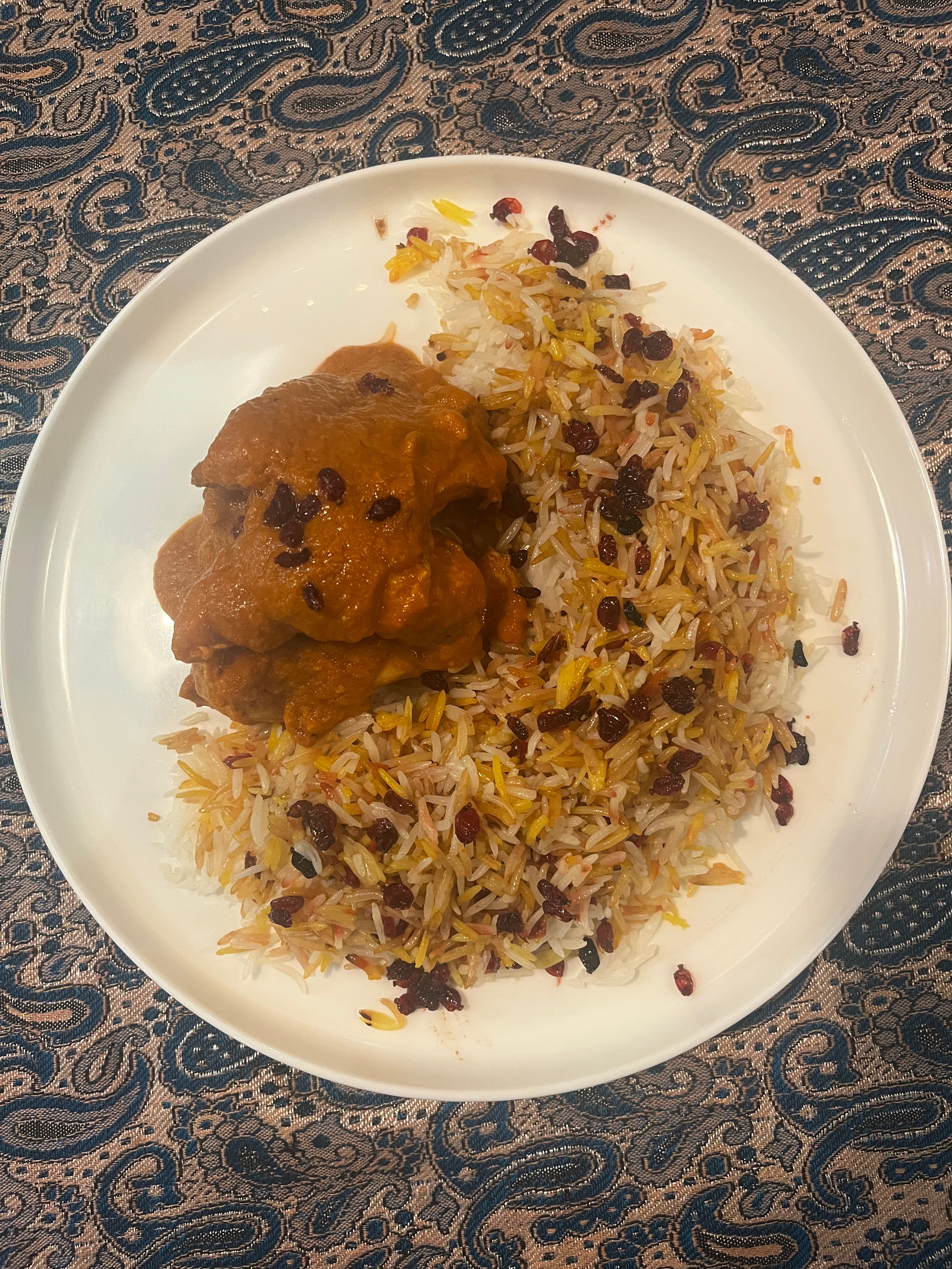 Adas Polo ba Morgh (lentil rice with Chicken).