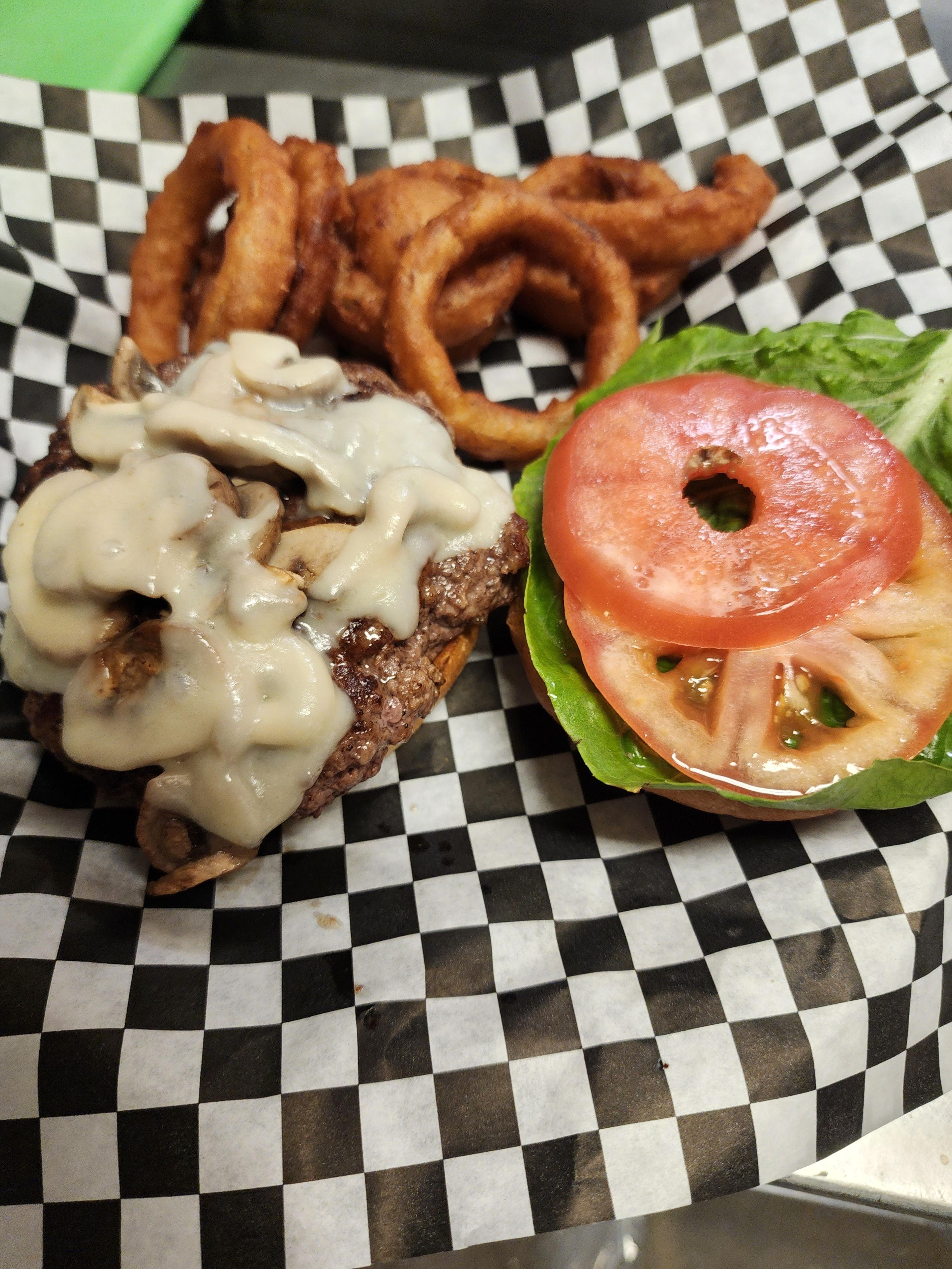 Mushroom Swiss Burger.