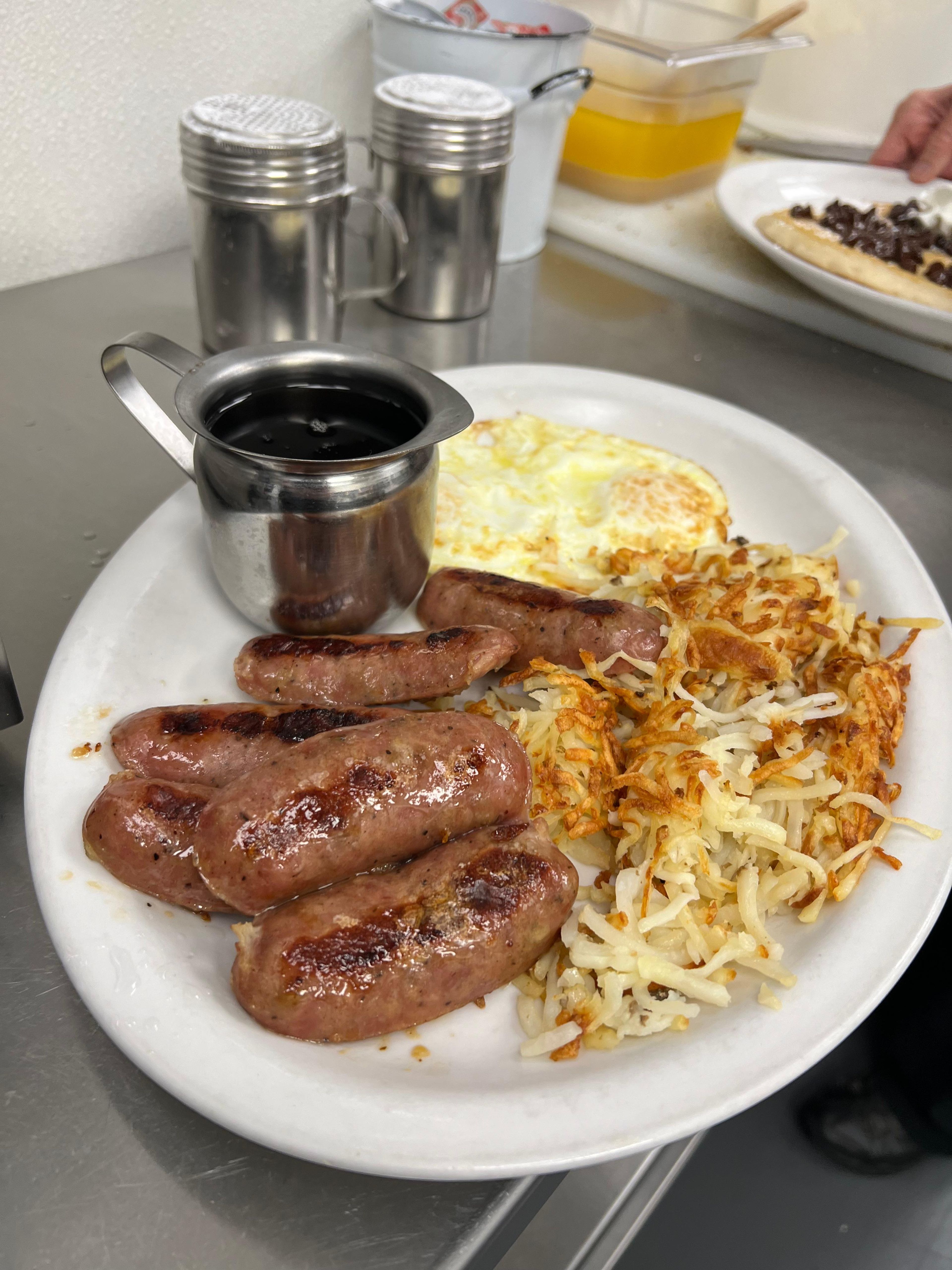 Chicken apple sausage & Eggs.