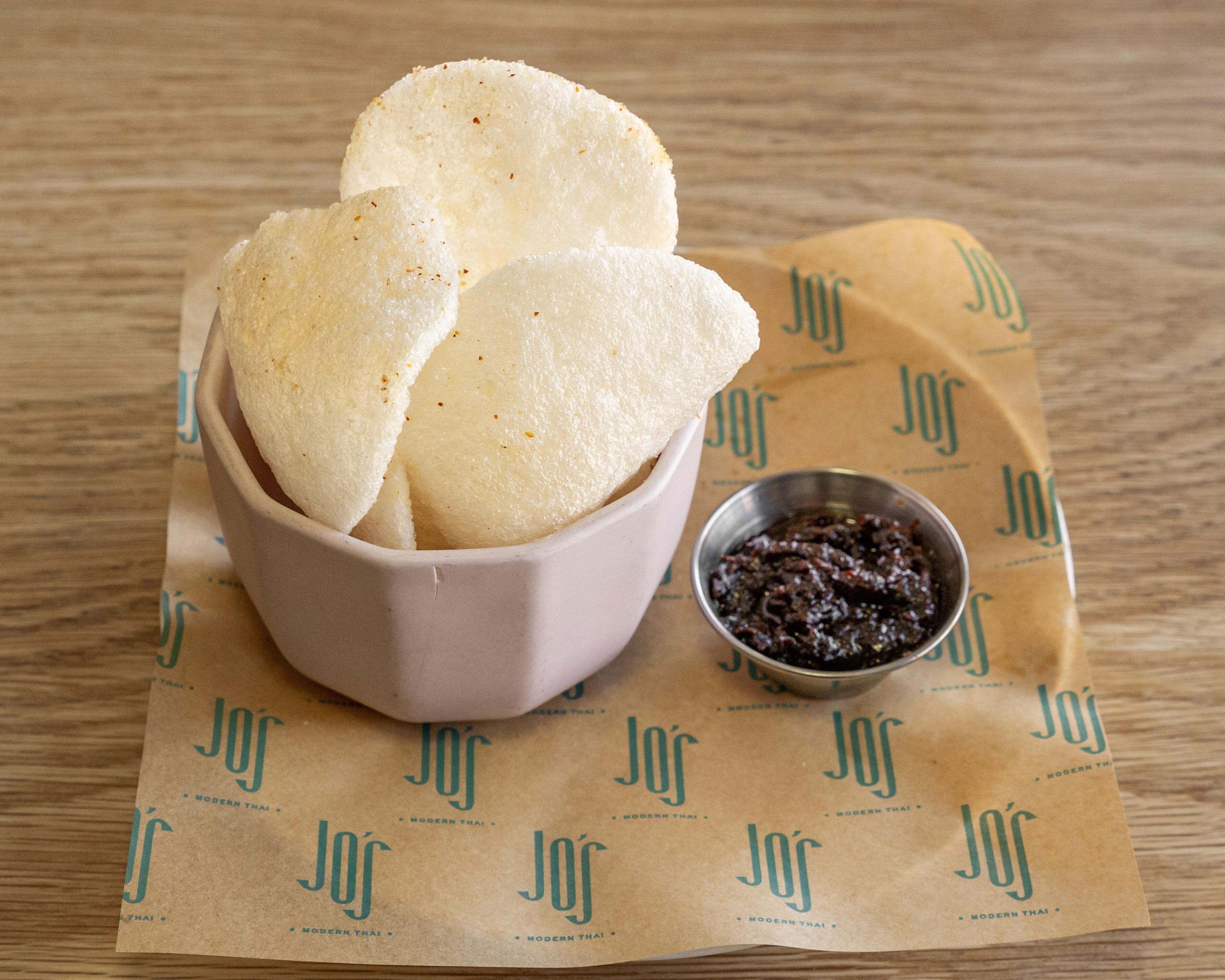 Shrimp Chips w/ Chili Jam.