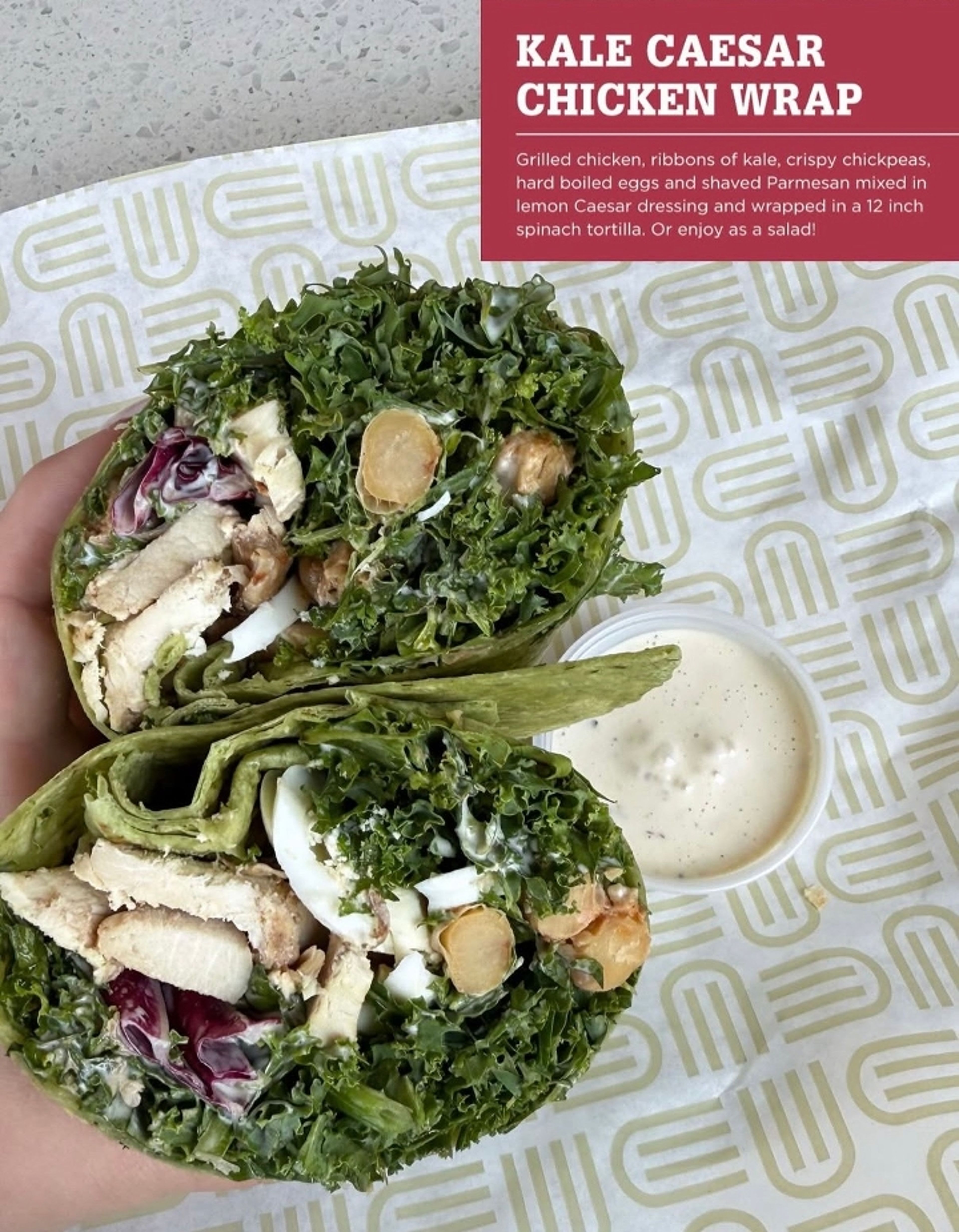 Kale Ceaser Chicken Wrap.