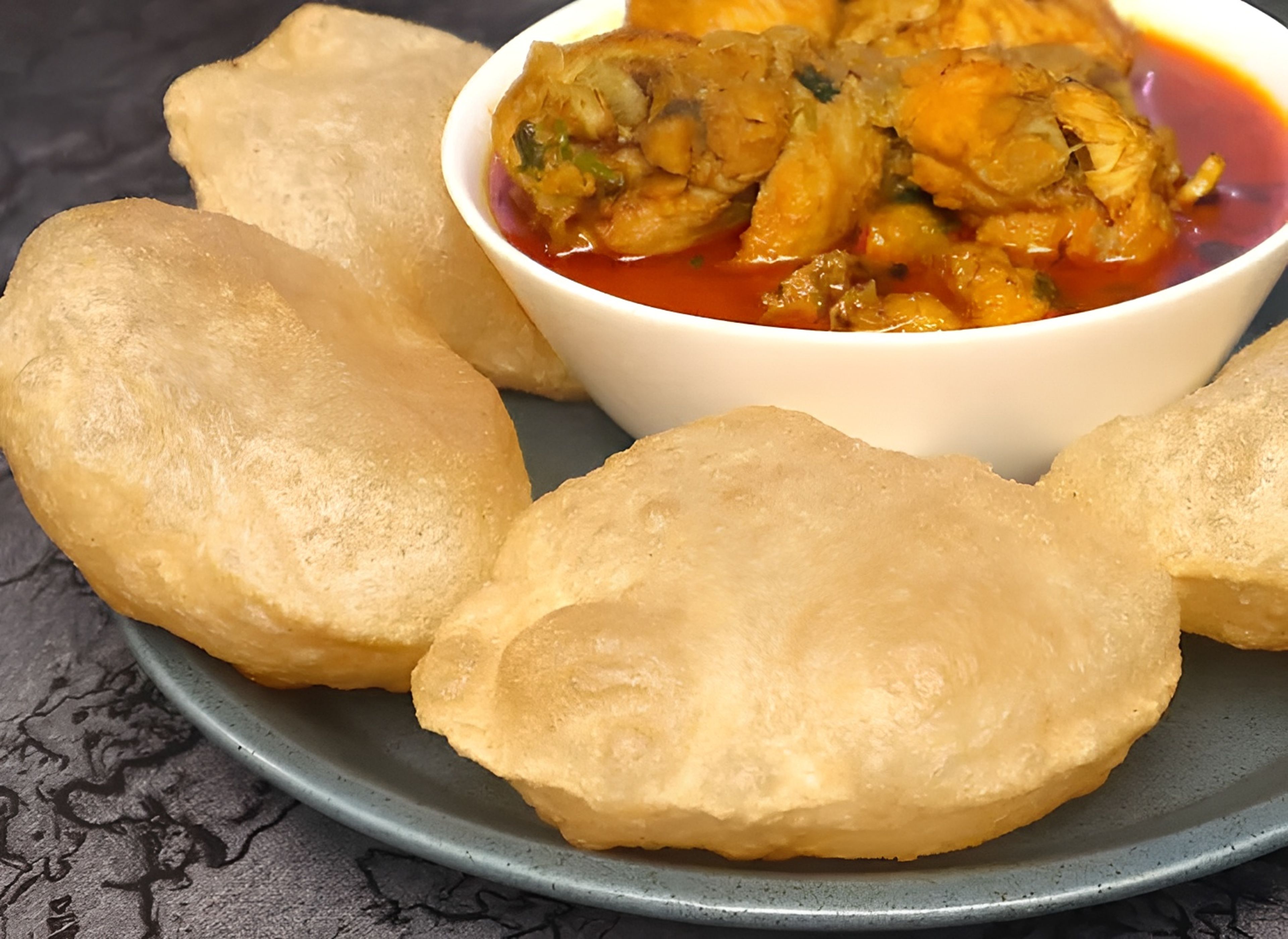 Poori + Chicken Curry.