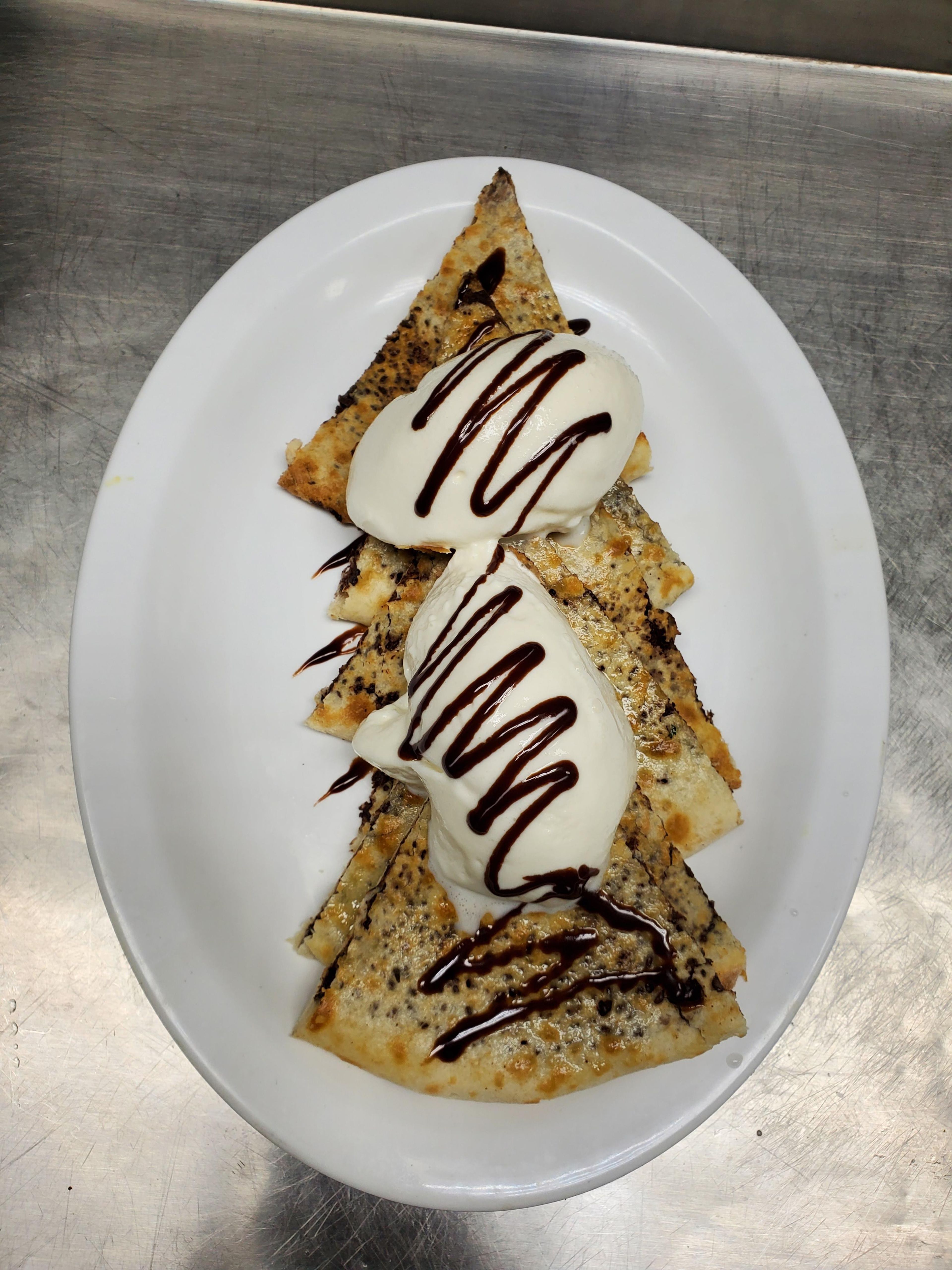 Chocolate Naan With Vanilla Ice Cream.