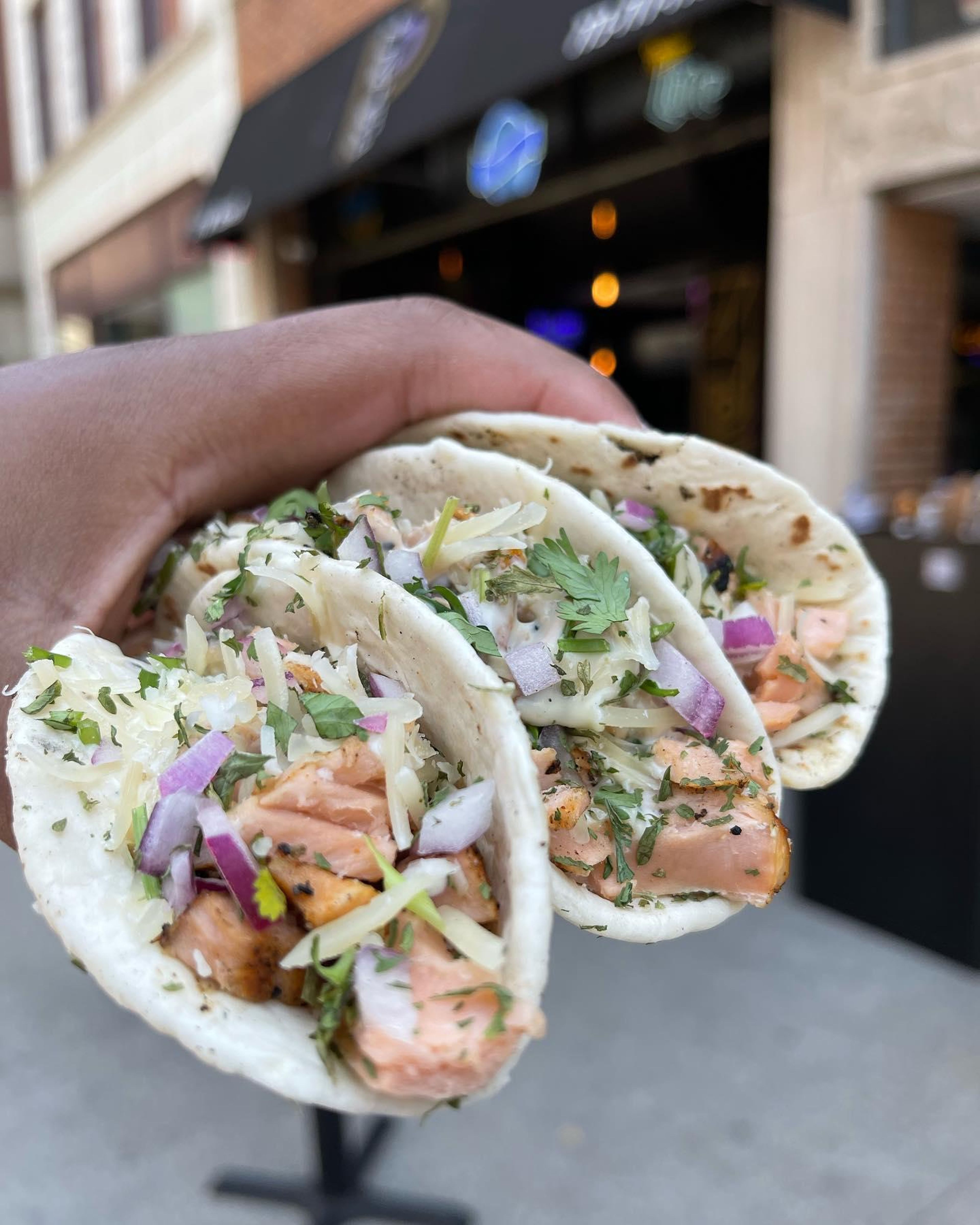 Salmon Tacos.
