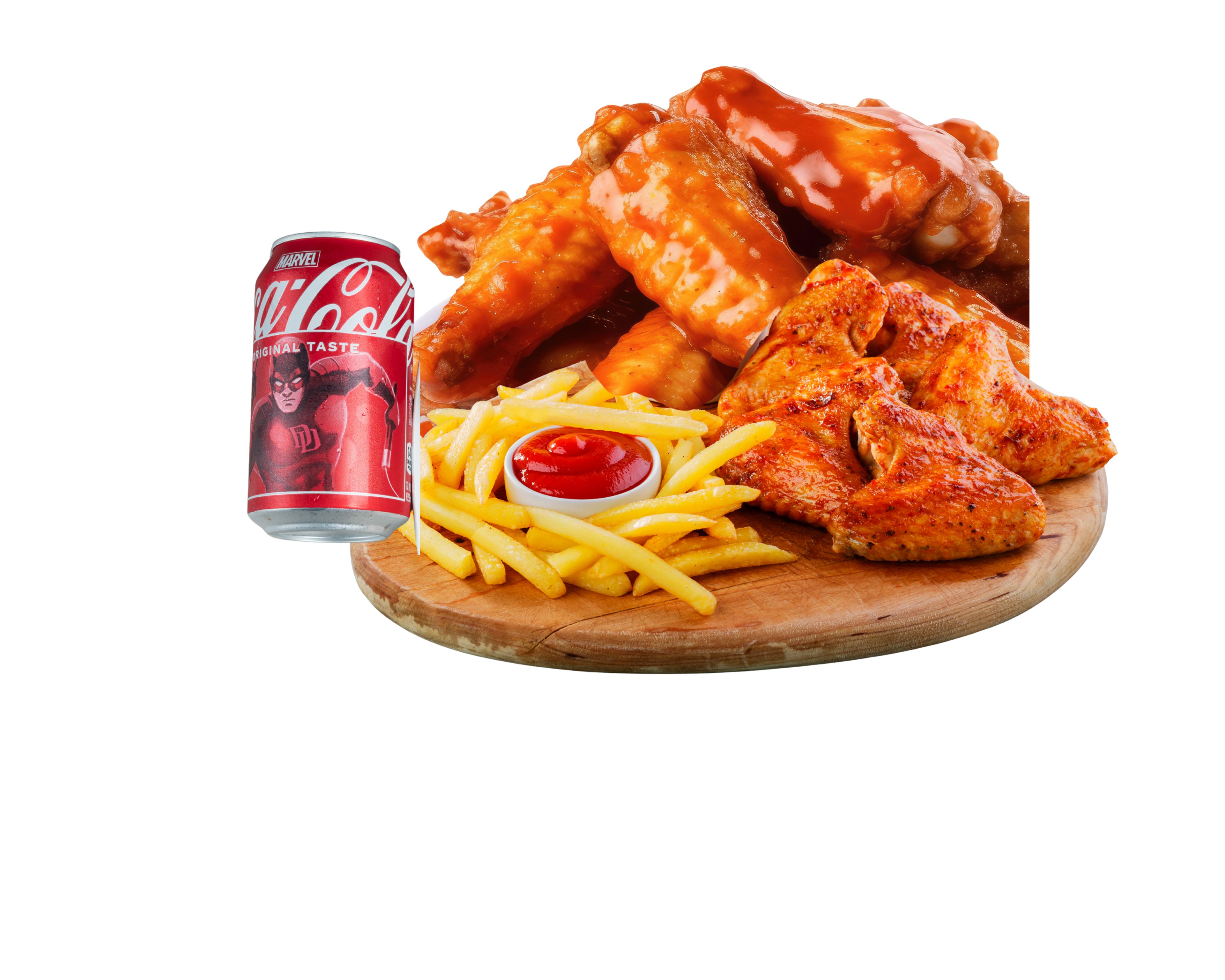 6 Chicken Wings + Fries & 12oz Coke.