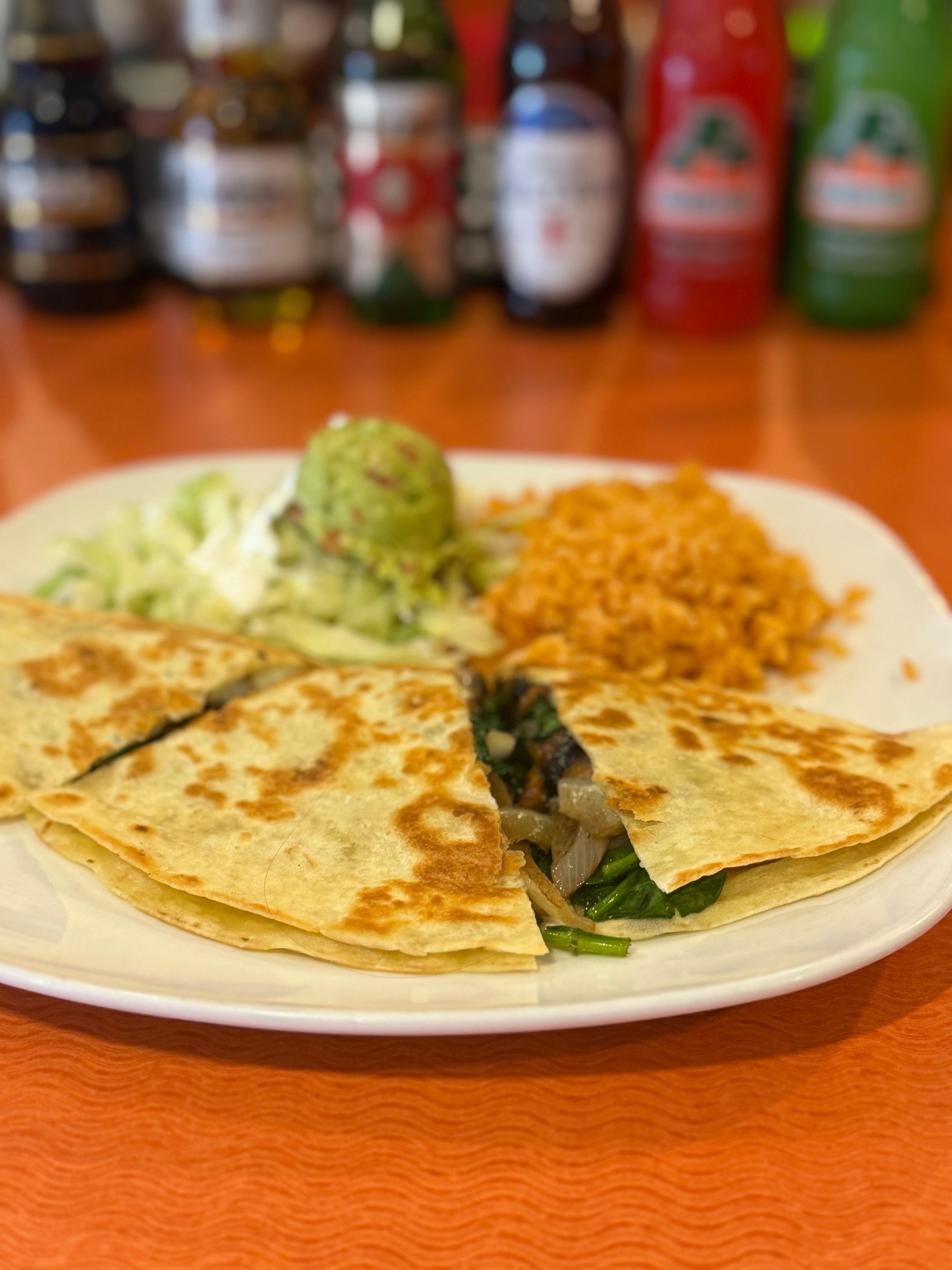 Spinach & Mushroom Quesadilla.